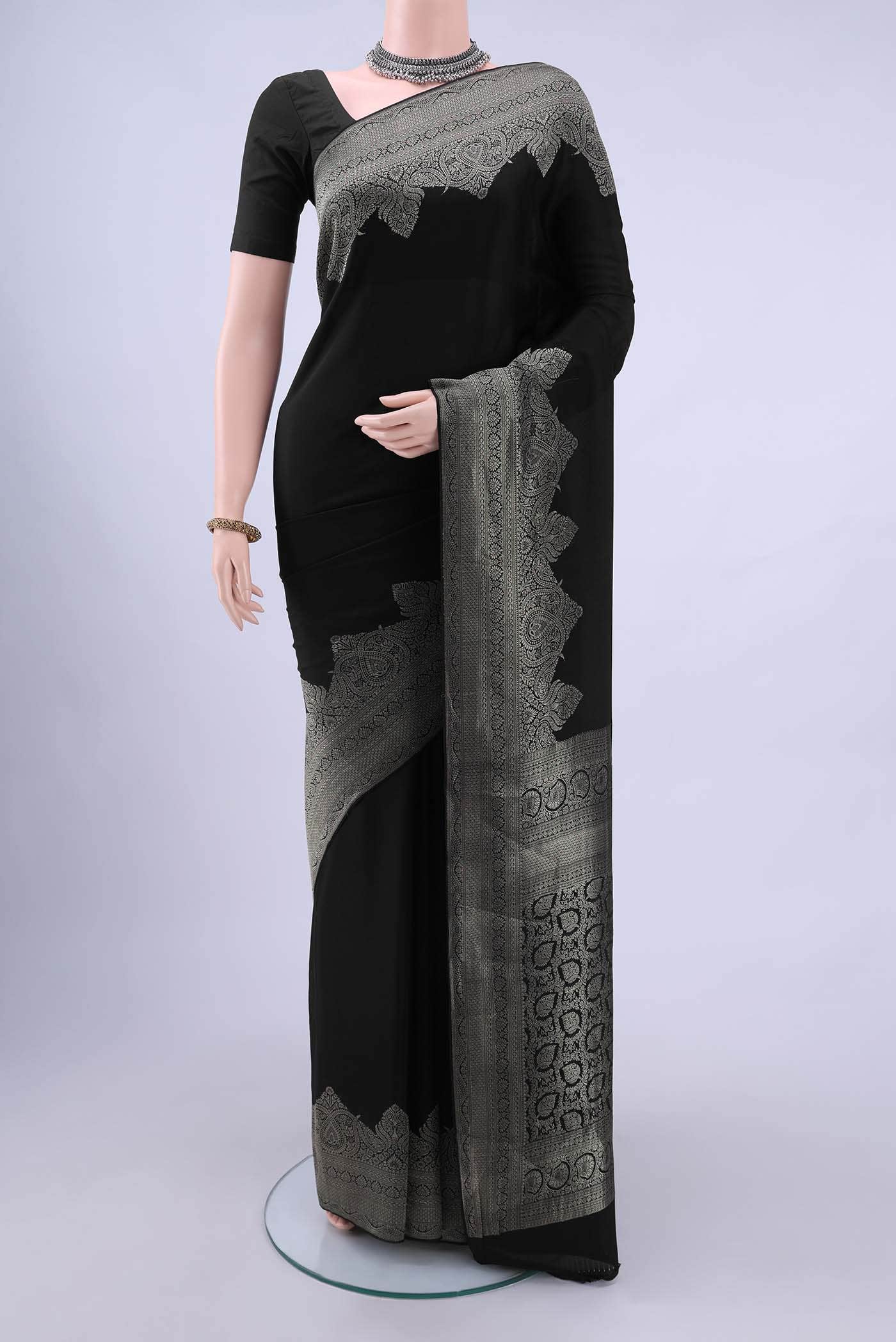 Black Mysore Crepe Saree