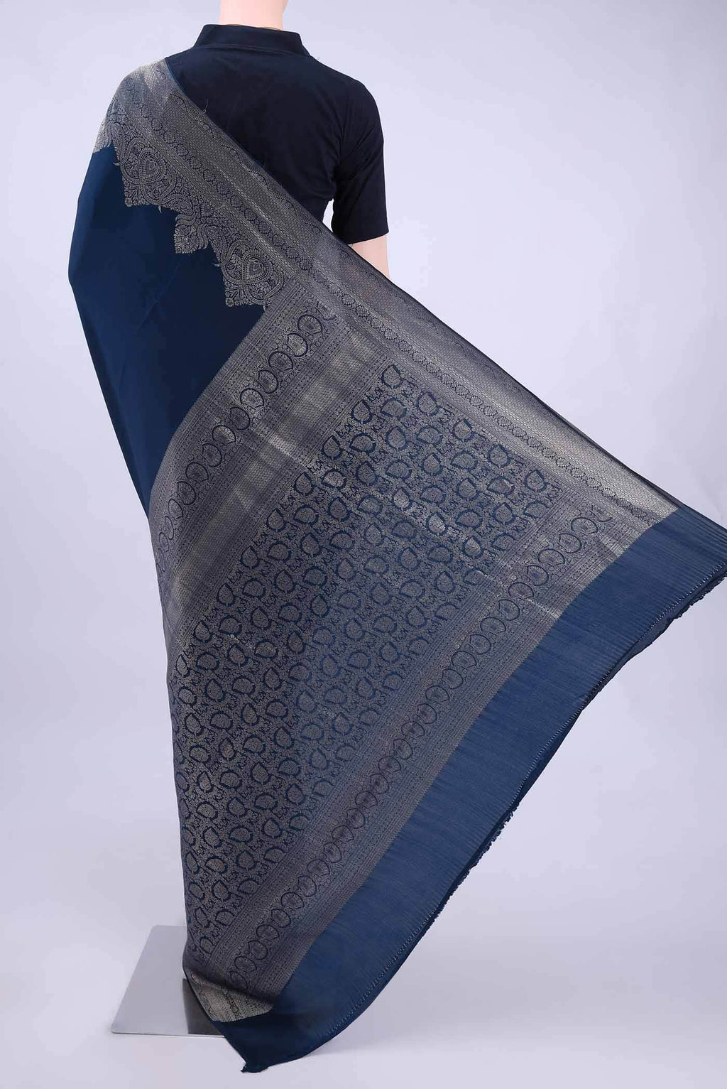 Navy Blue Mysore Crepe Saree