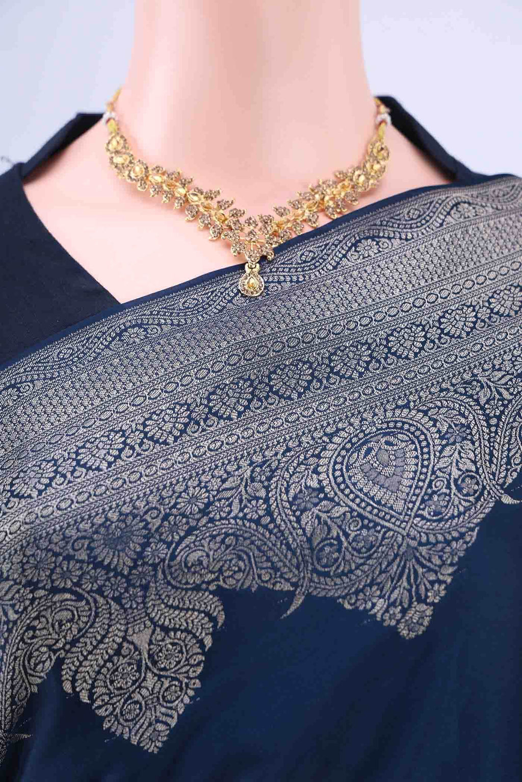 Navy Blue Mysore Crepe Saree