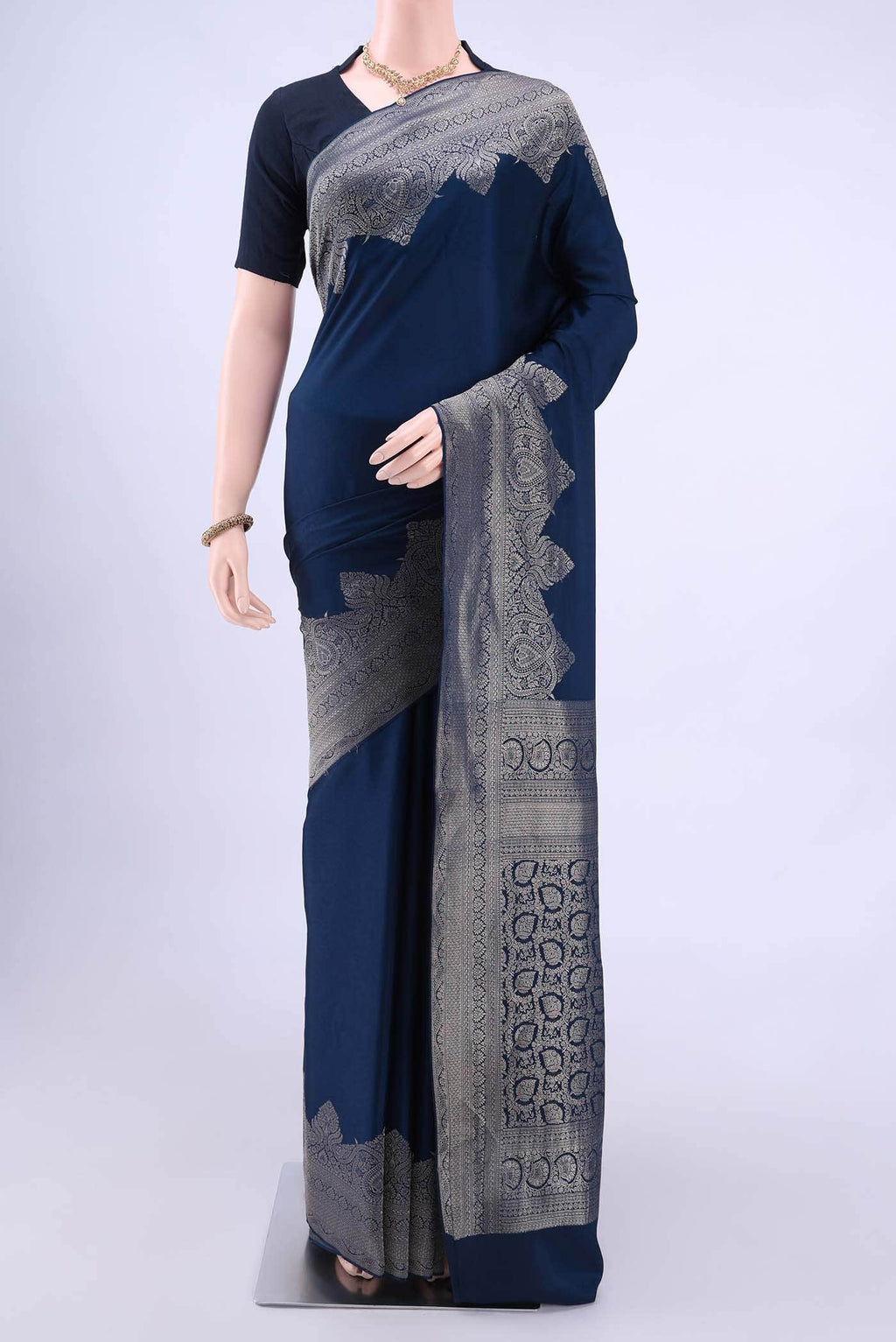 Navy Blue Mysore Crepe Saree
