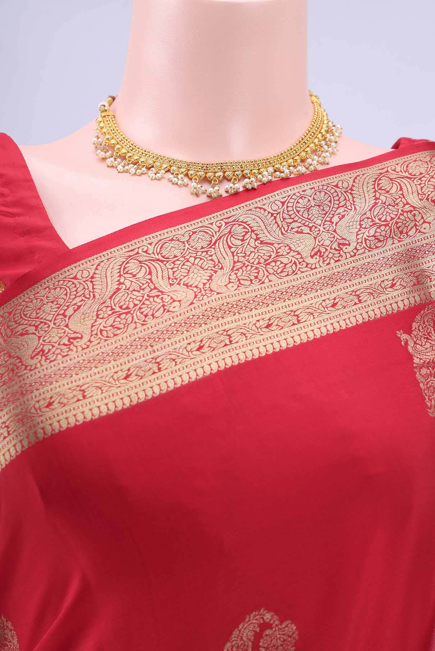 Deep Red Mysore Crepe Saree