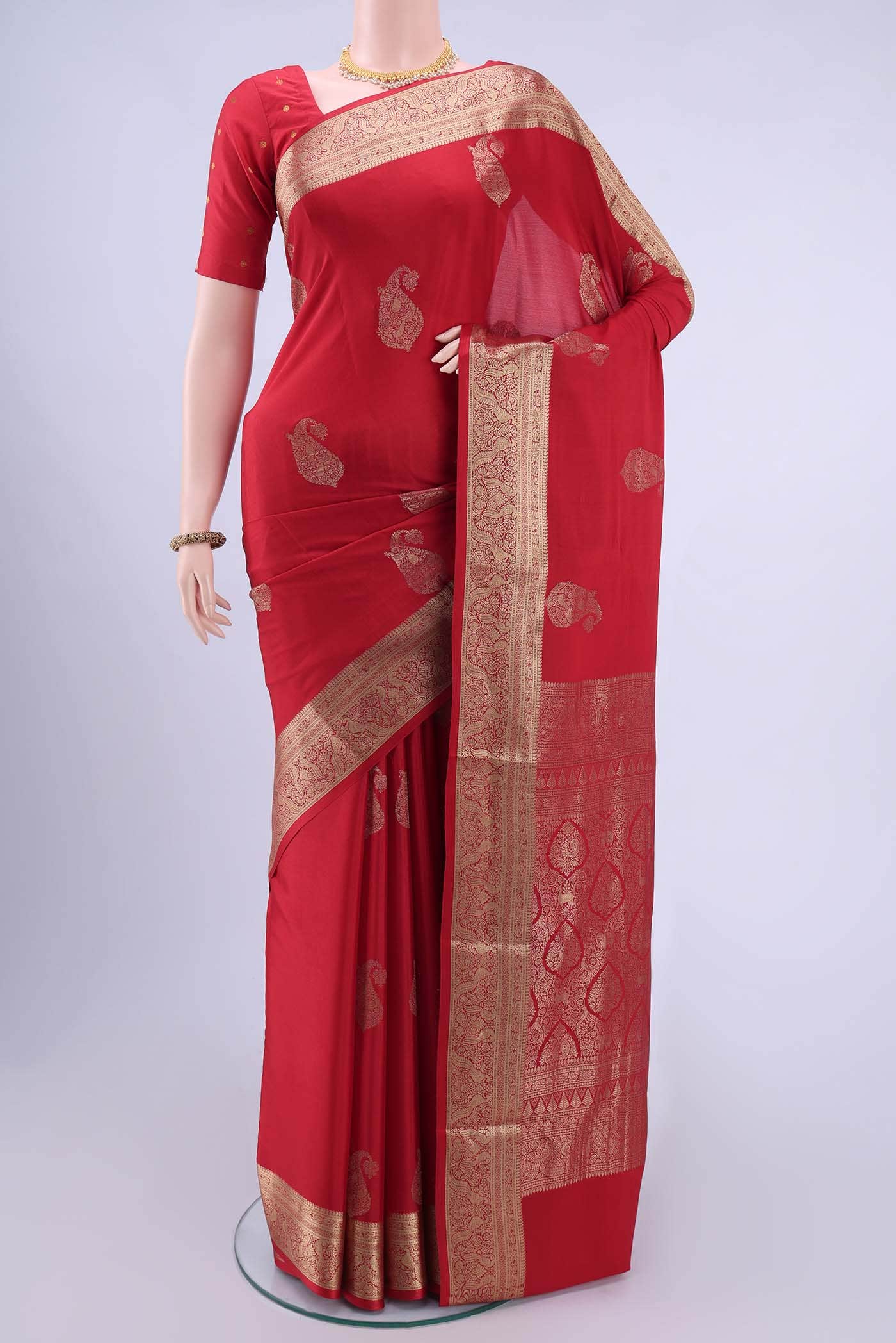 Deep Red Mysore Crepe Saree