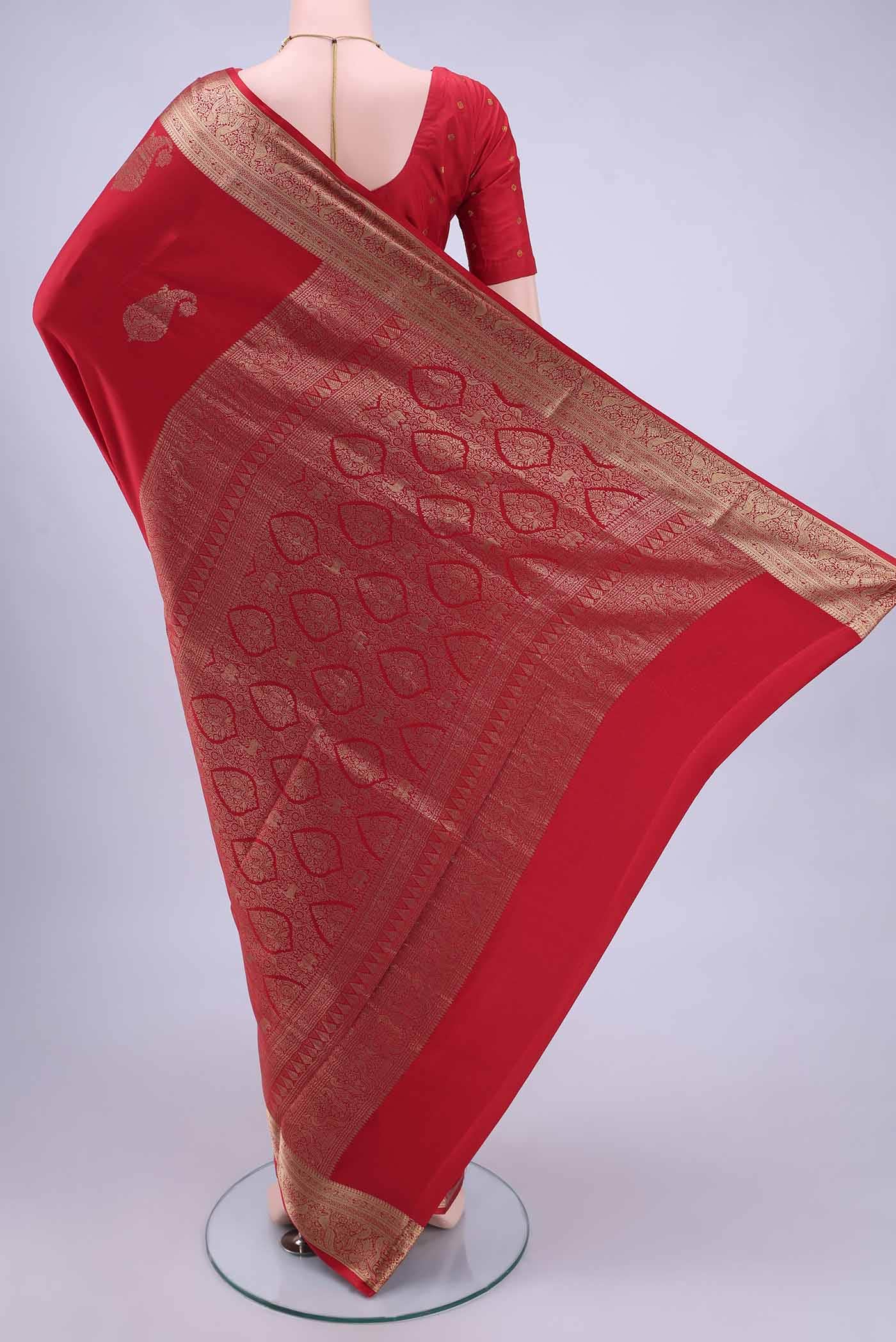 Deep Red Mysore Crepe Saree