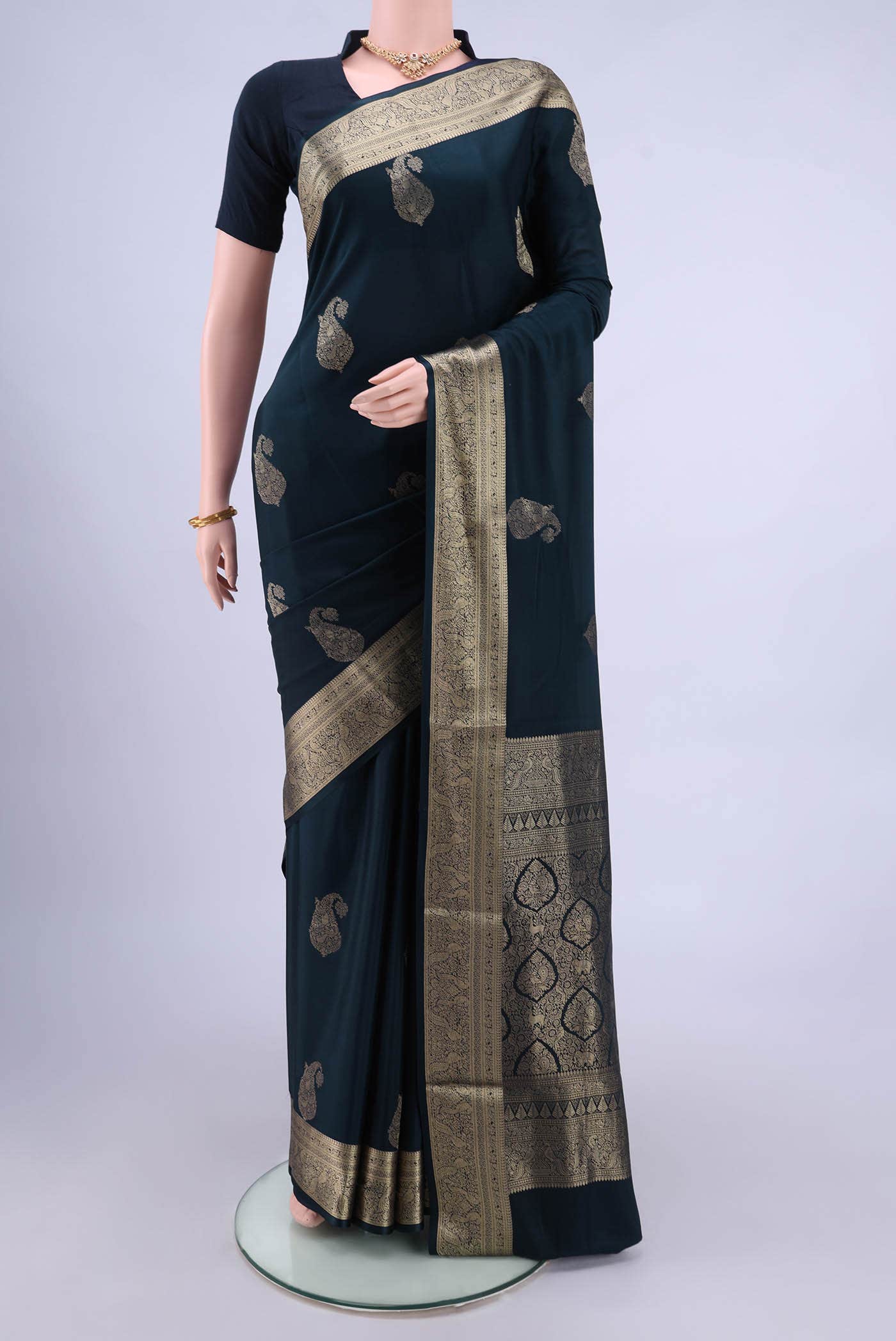 Navy Blue Mysore Crepe Saree