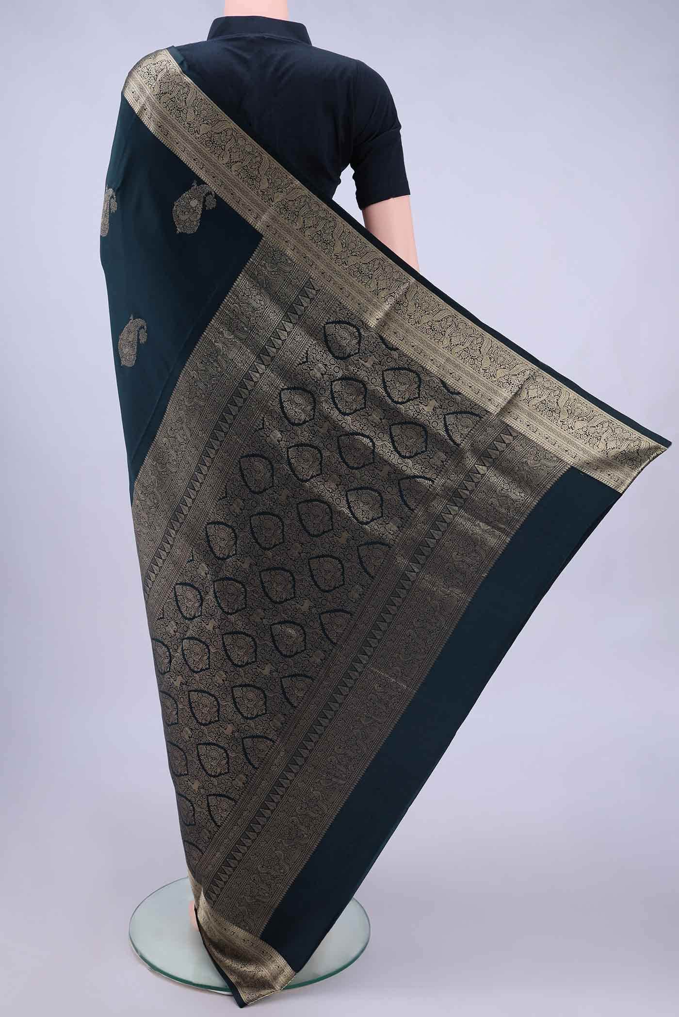 Navy Blue Mysore Crepe Saree