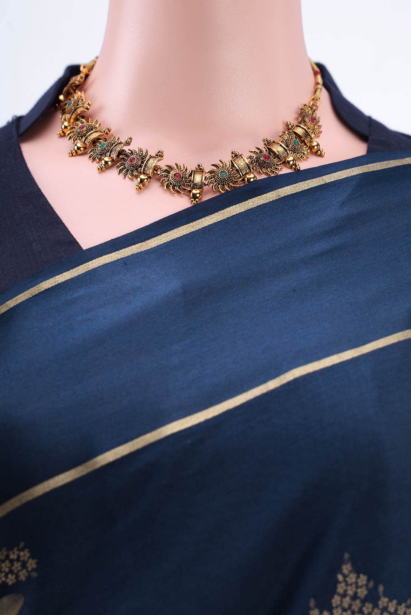 Navy Blue Mysore Crepe Saree