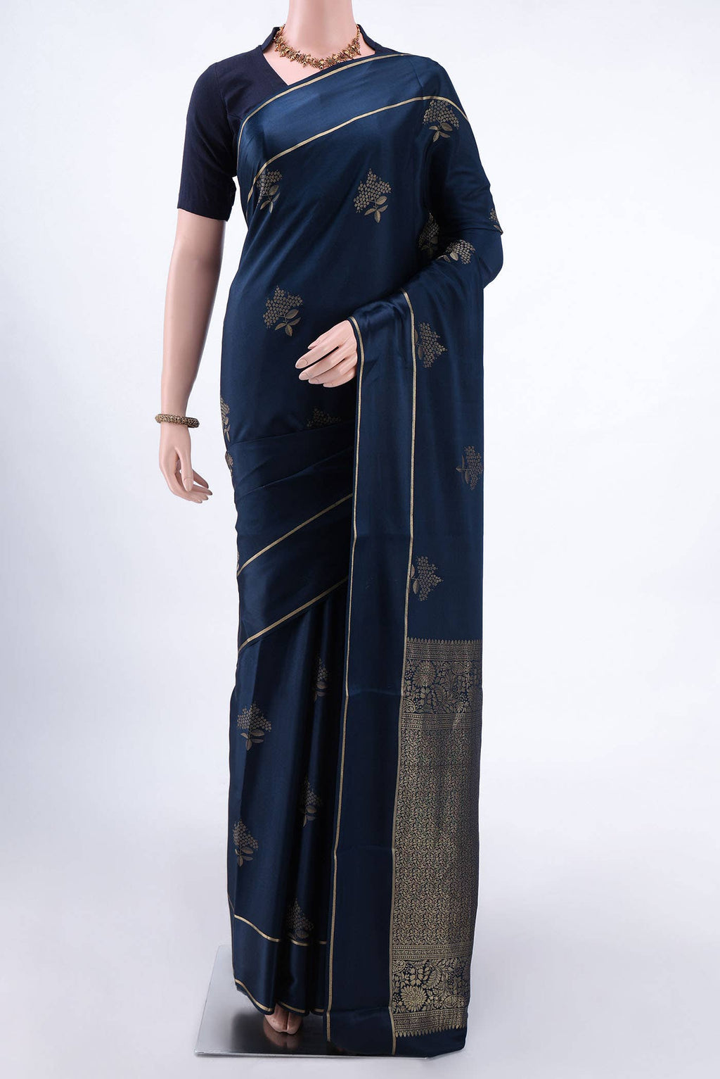 Navy Blue Mysore Crepe Saree