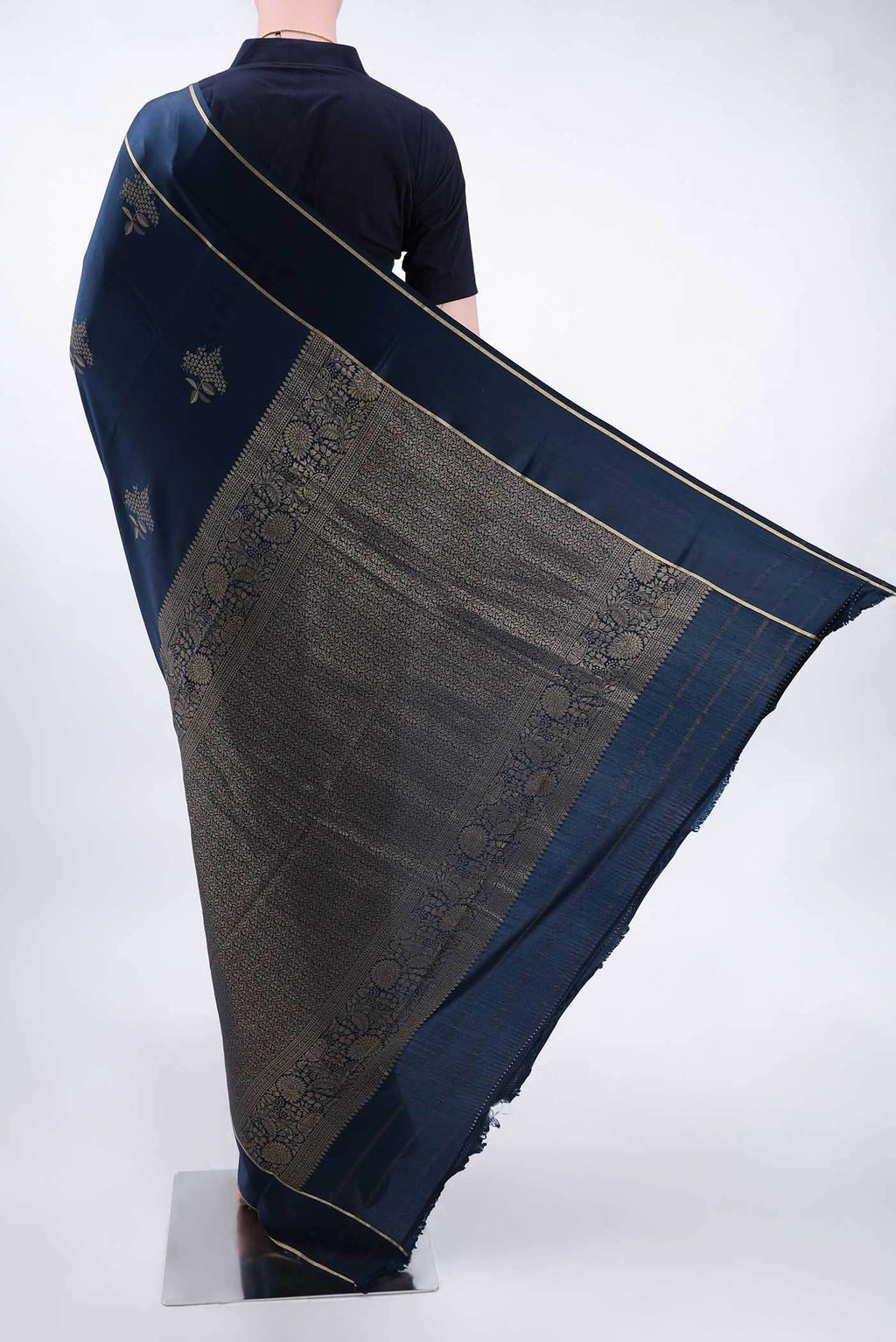 Navy Blue Mysore Crepe Saree