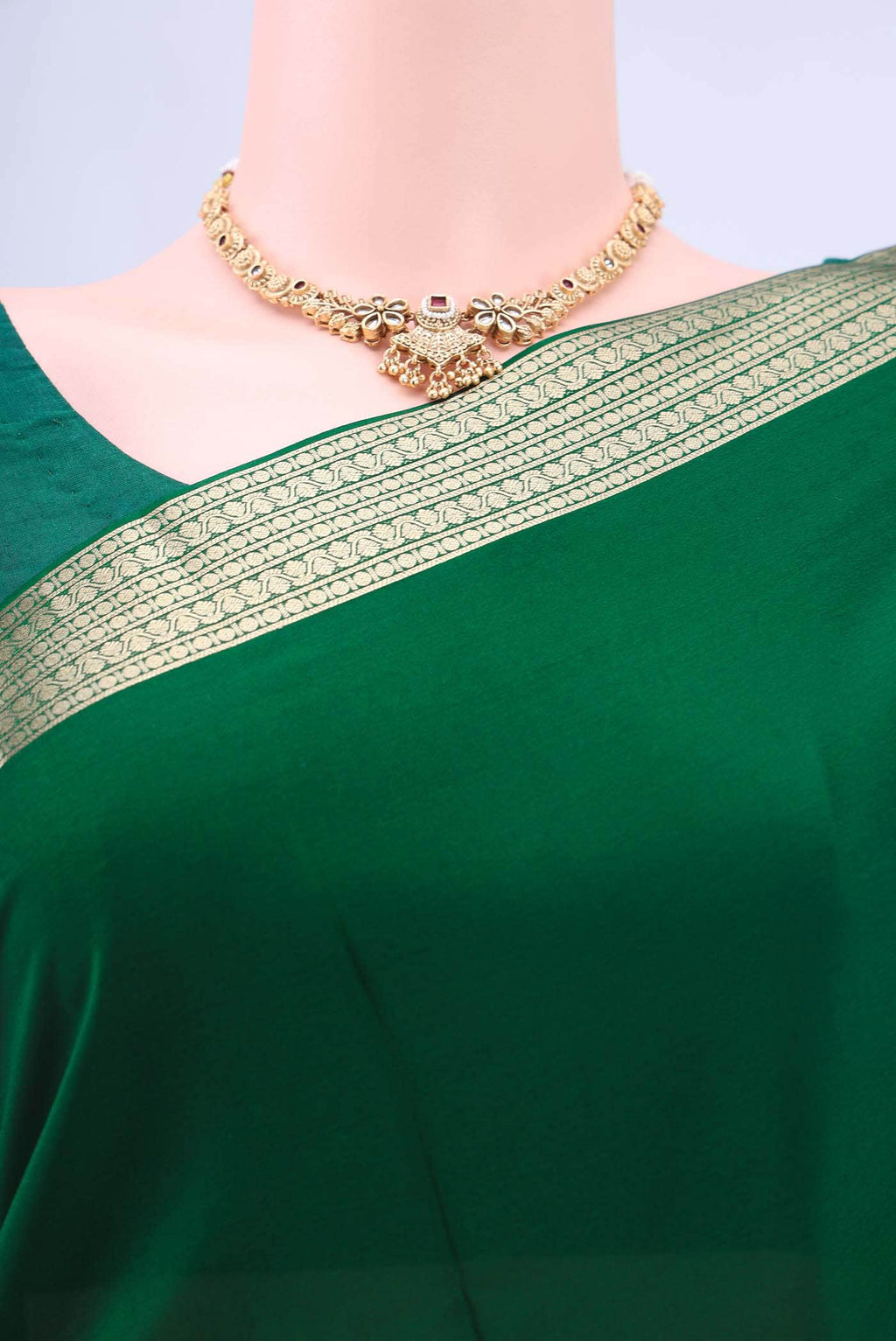 Bottle Green Mysore Crepe Saree