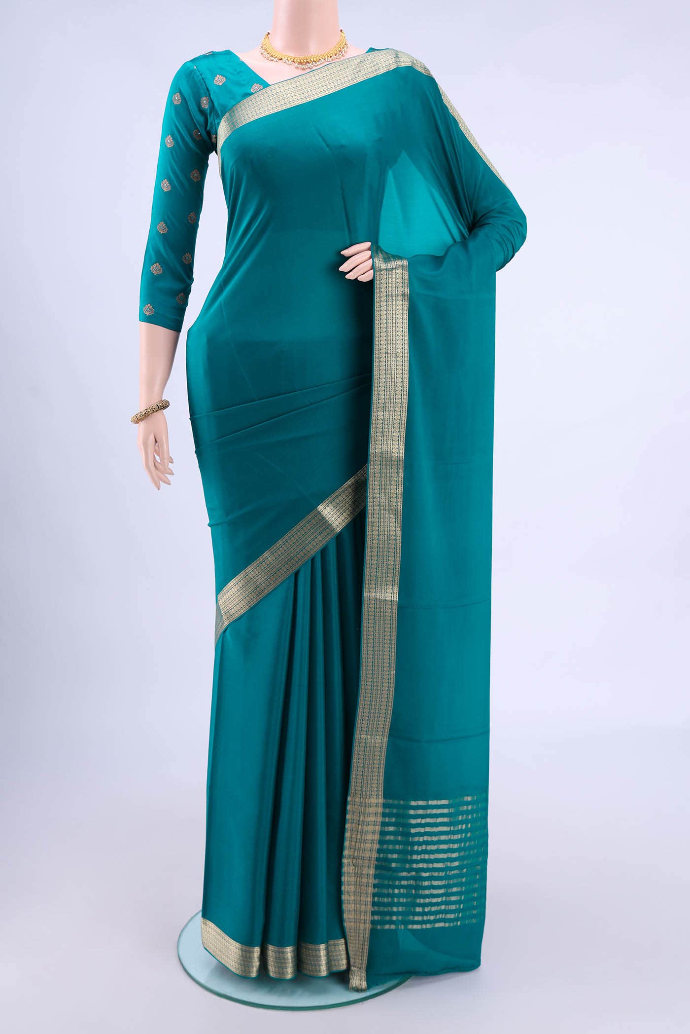 Blue Mysore Crepe Saree