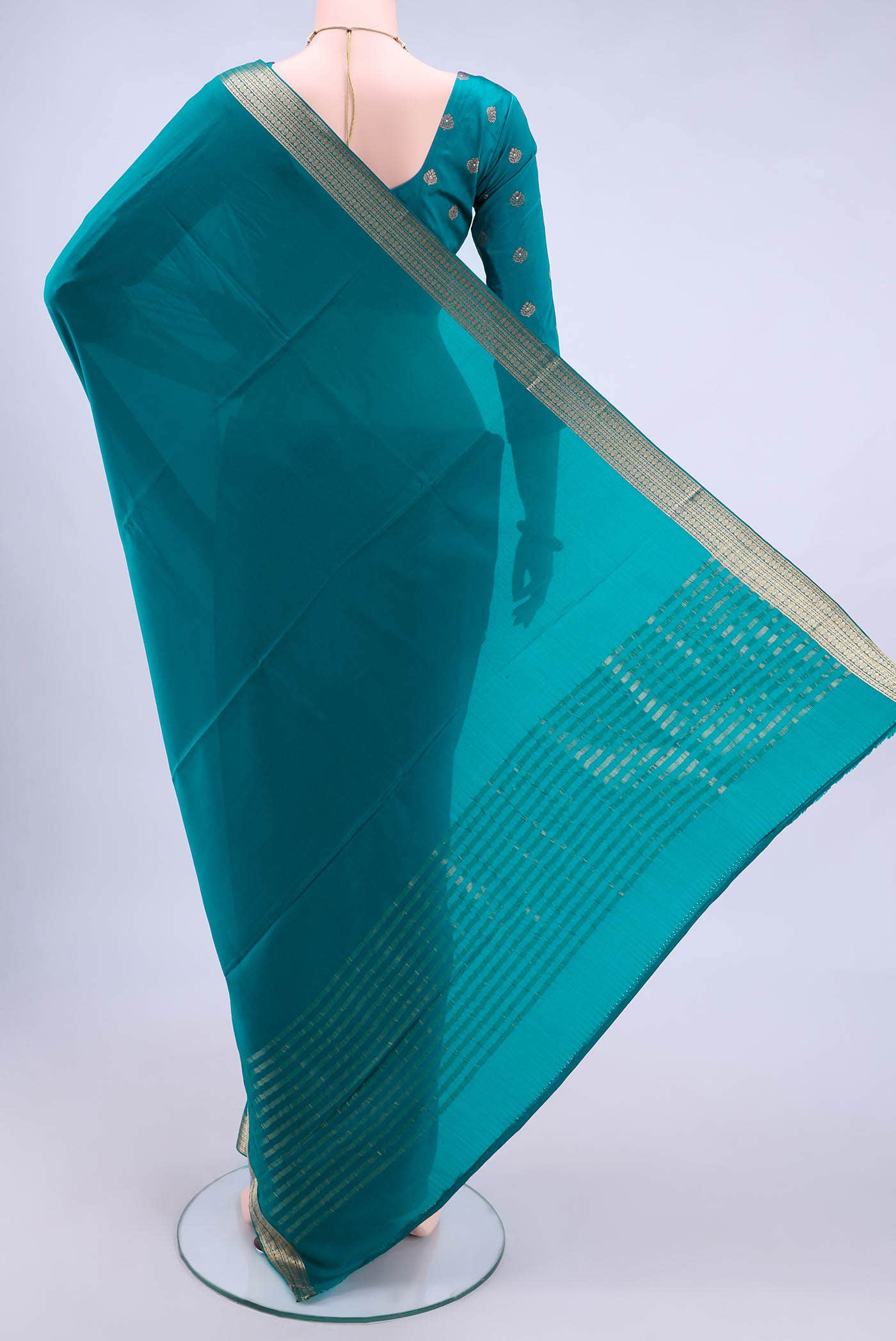 Blue Mysore Crepe Saree