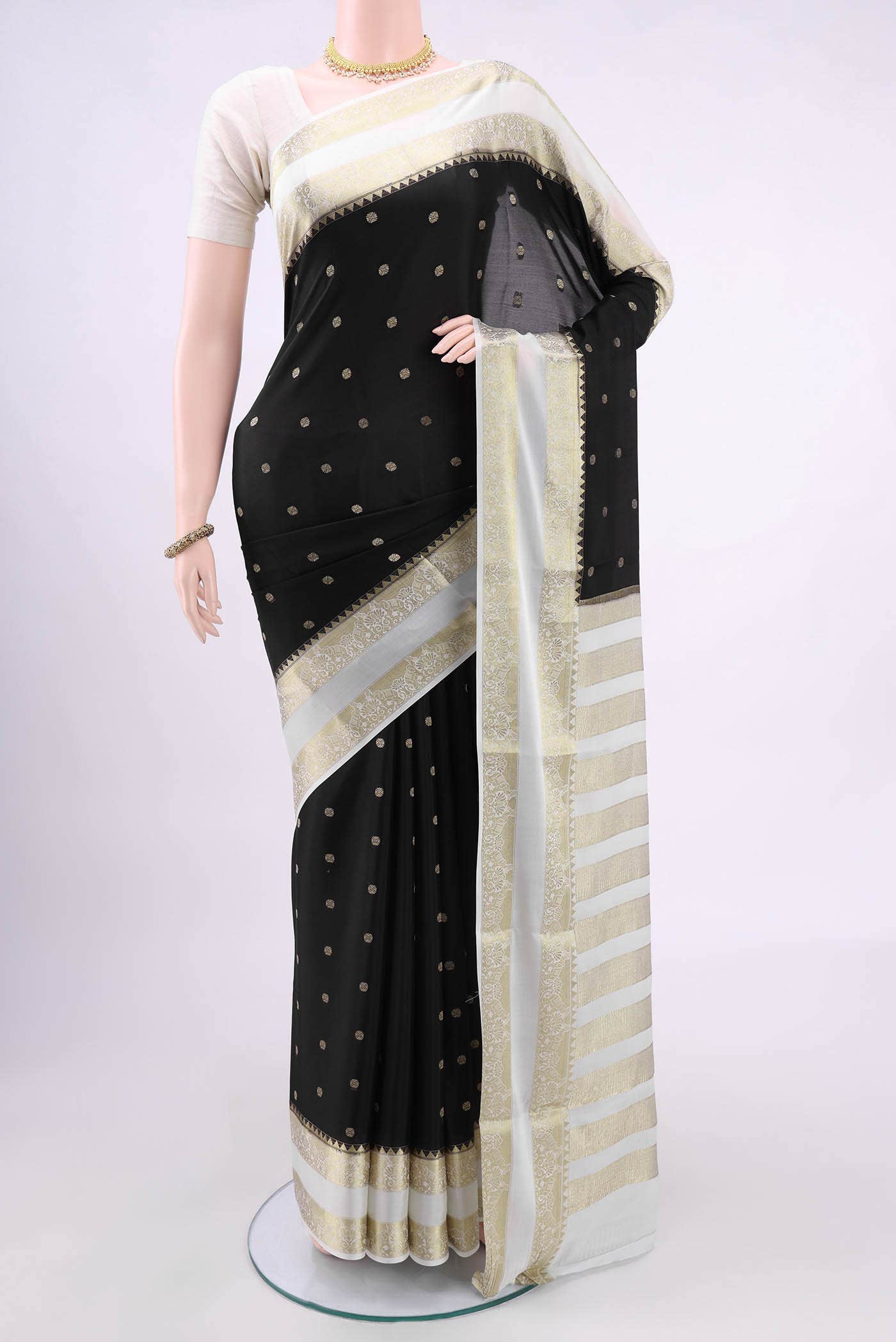Black Mysore Crepe Saree