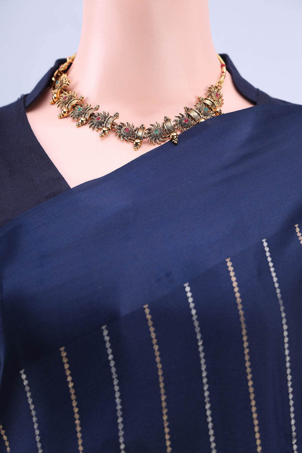 Navy Blue Mysore Crepe Saree