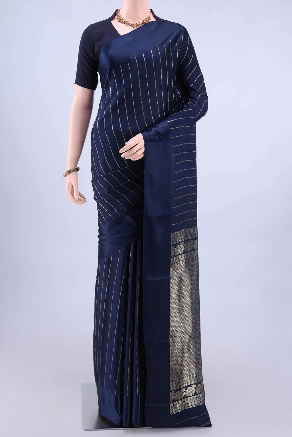 Navy Blue Mysore Crepe Saree