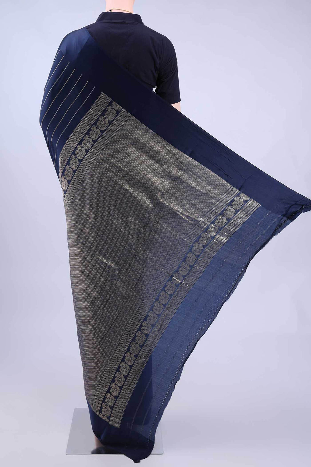 Navy Blue Mysore Crepe Saree