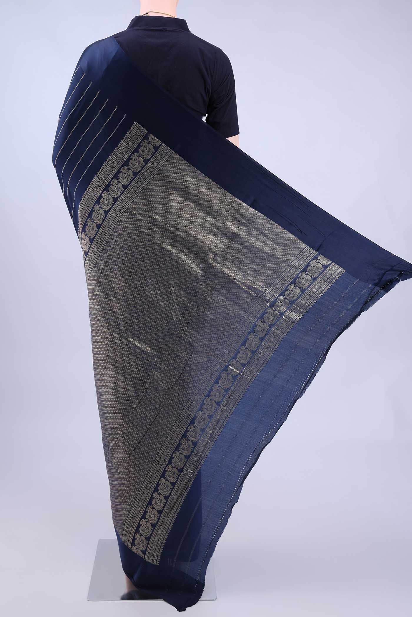 Navy Blue Mysore Crepe Saree