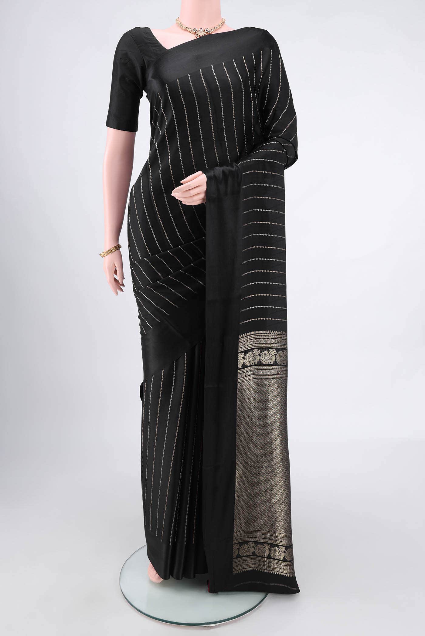 Black Mysore Crepe Saree