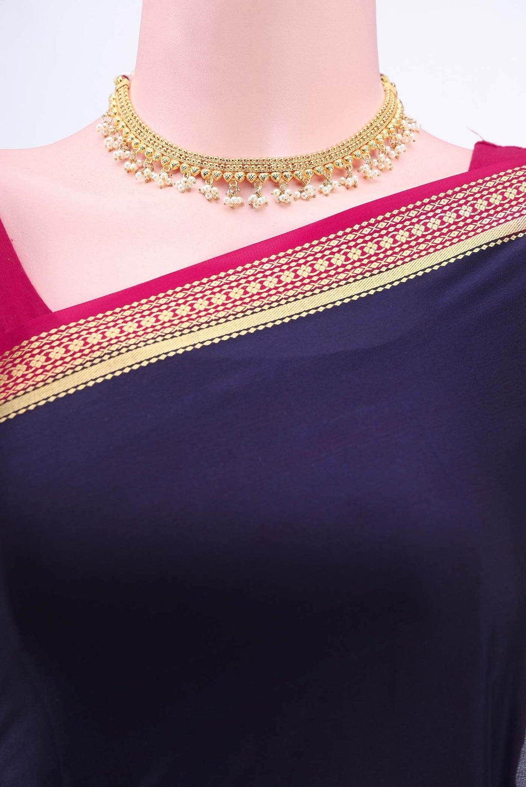 Navy Blue Mysore Crepe Saree