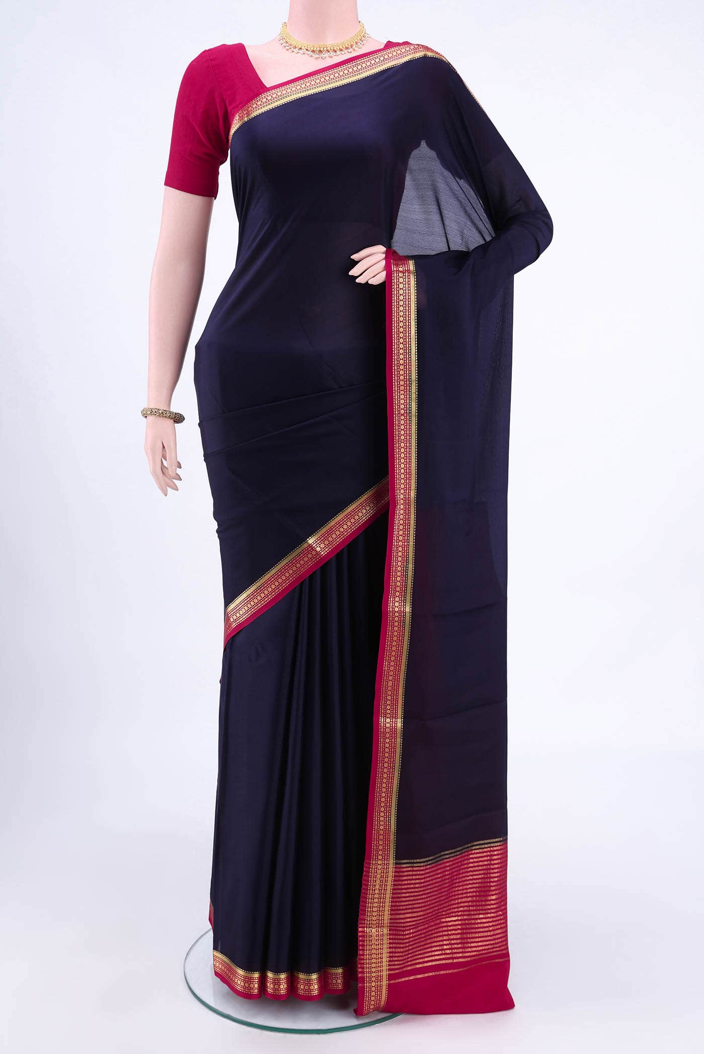 Navy Blue Mysore Crepe Saree