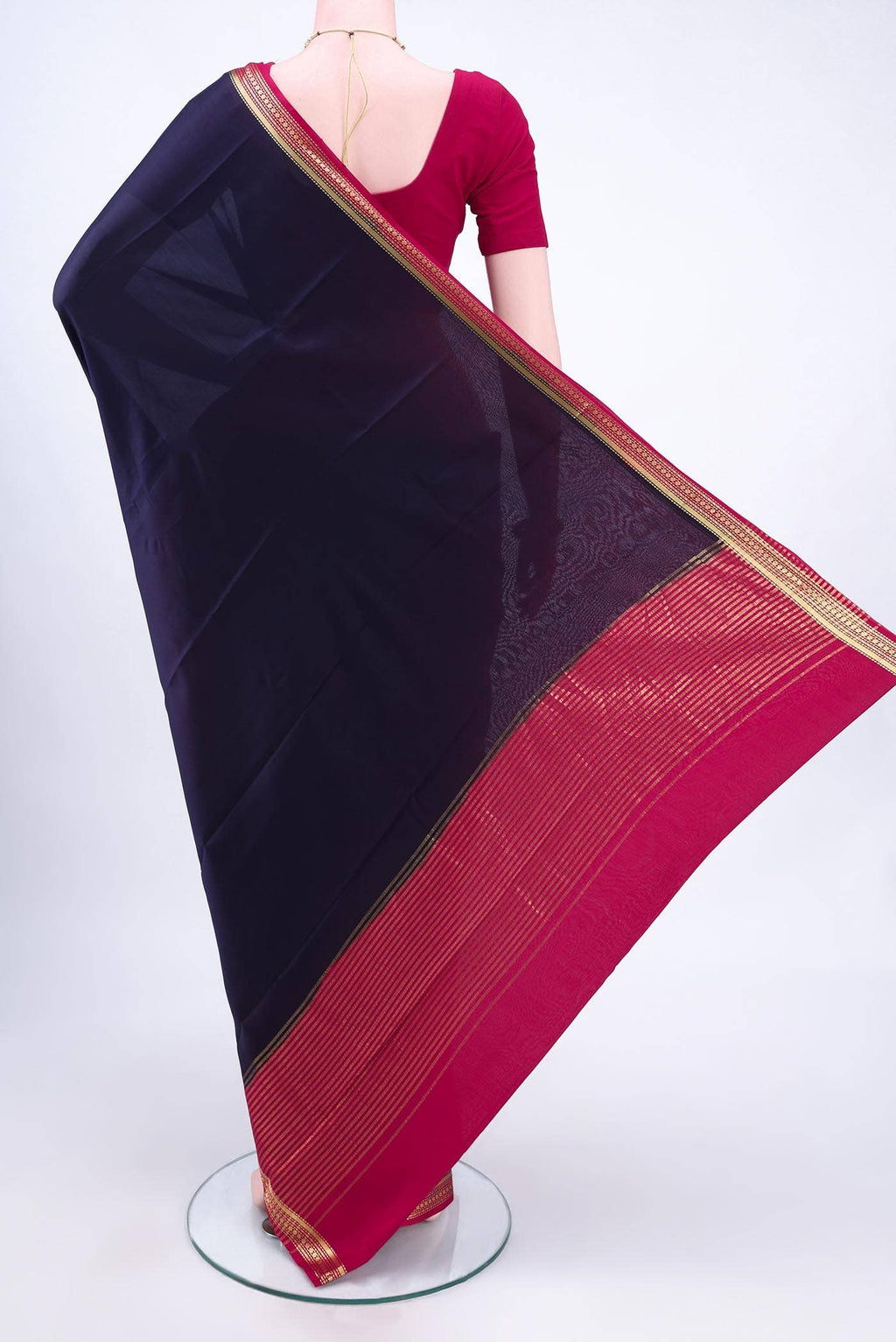 Navy Blue Mysore Crepe Saree