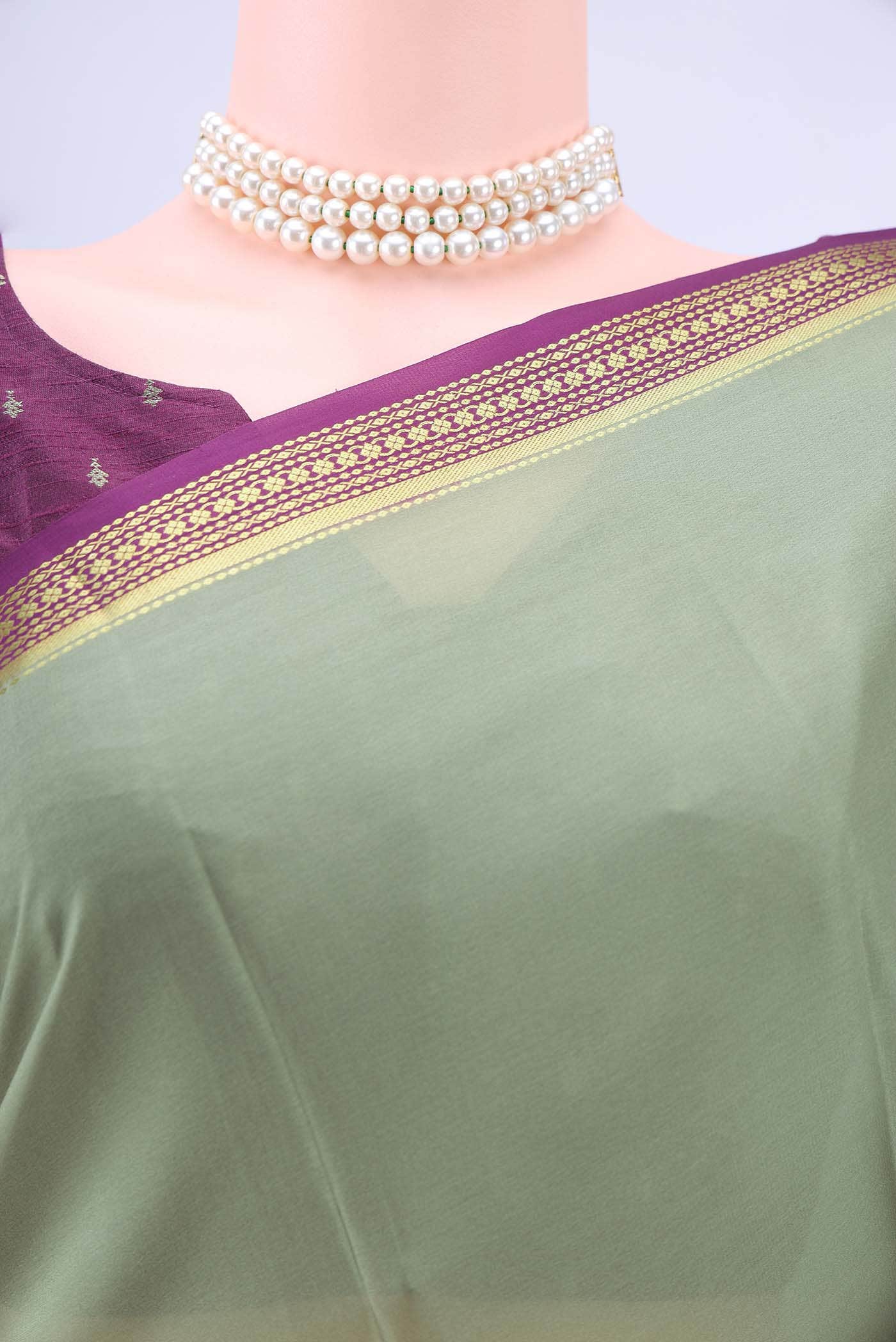 Davys Grey Mysore Crepe Saree