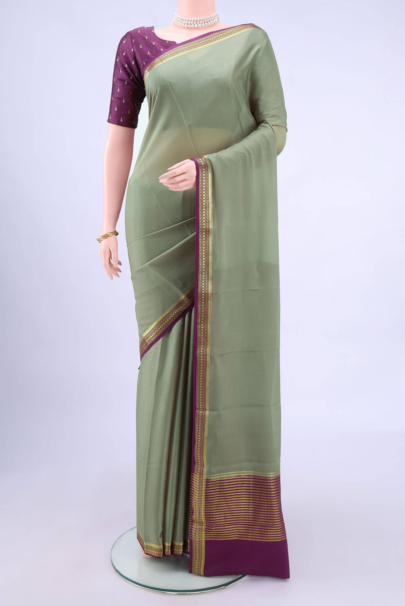 Davys Grey Mysore Crepe Saree