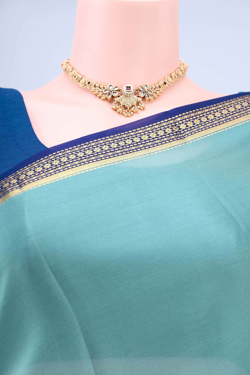 Blue Grey Mysore Crepe Saree