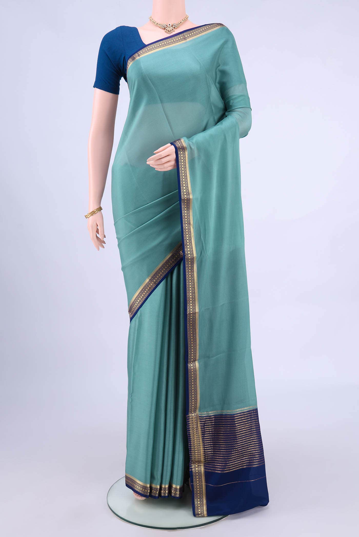 Blue Grey Mysore Crepe Saree