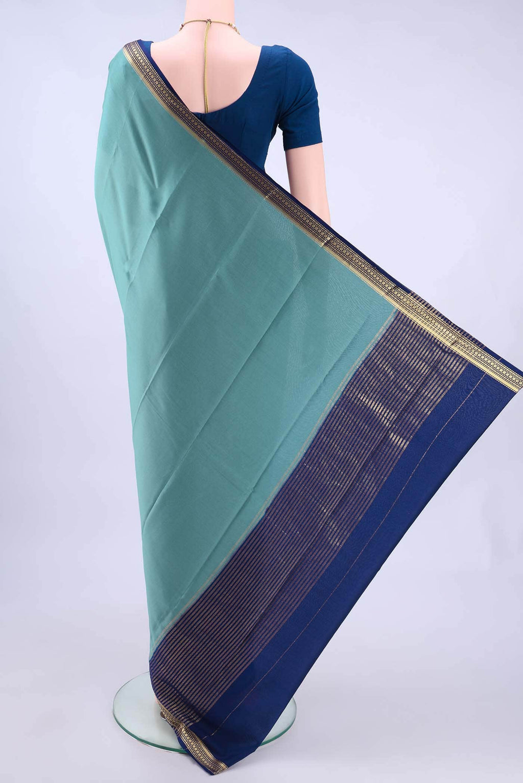 Blue Grey Mysore Crepe Saree