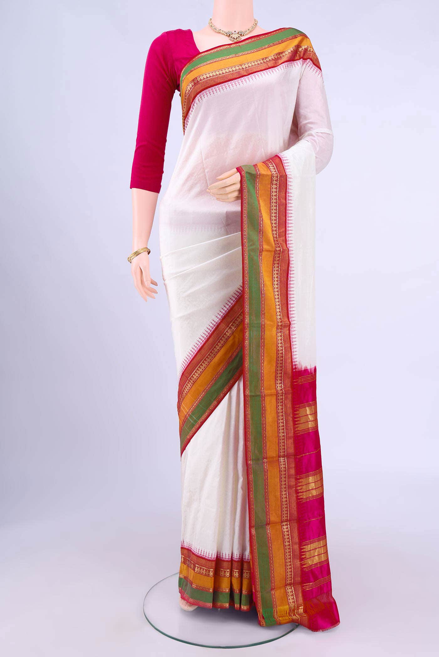 White Bangalore Silk - kadyal Saree