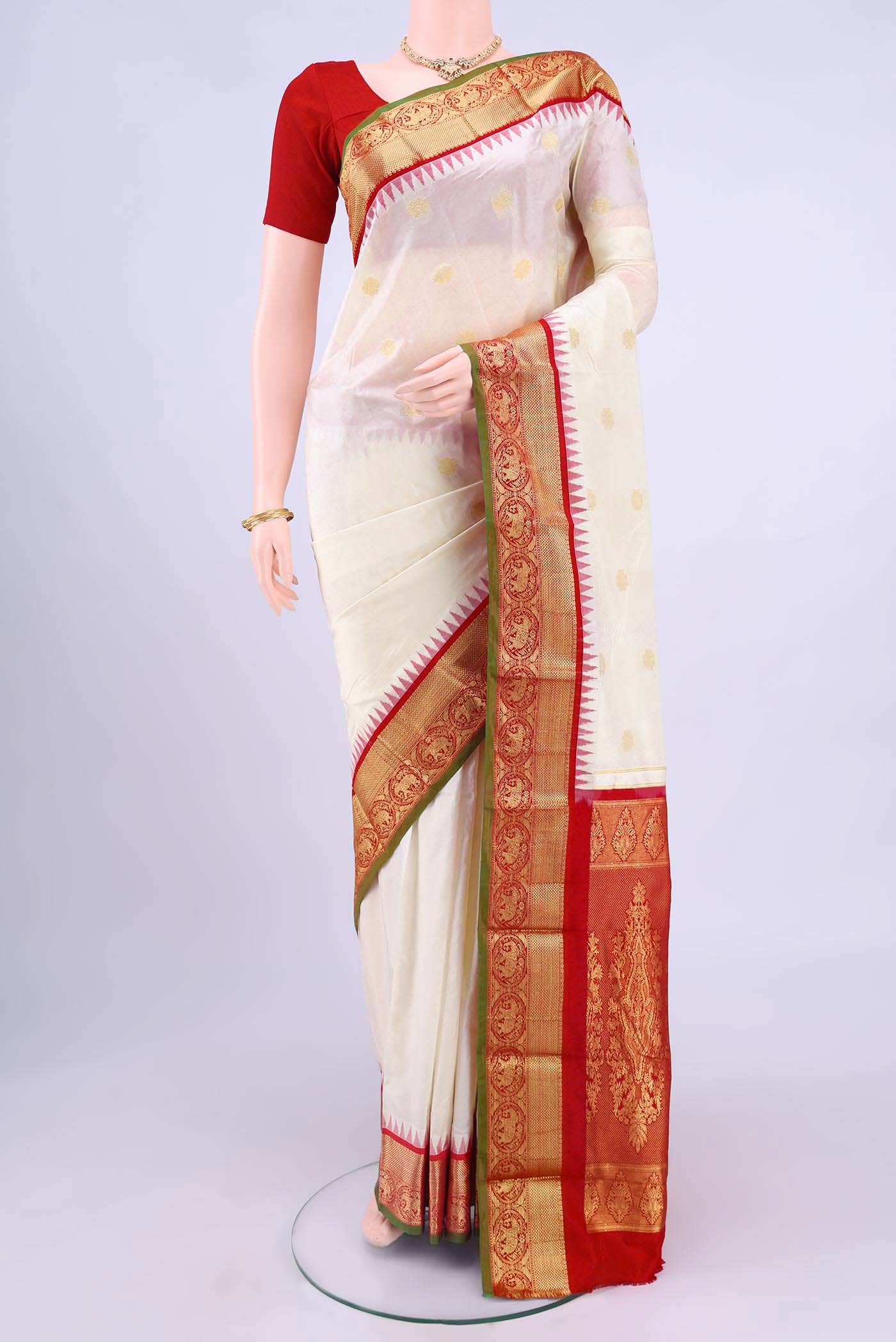 Off White Bangalore Silk - kadyal Saree