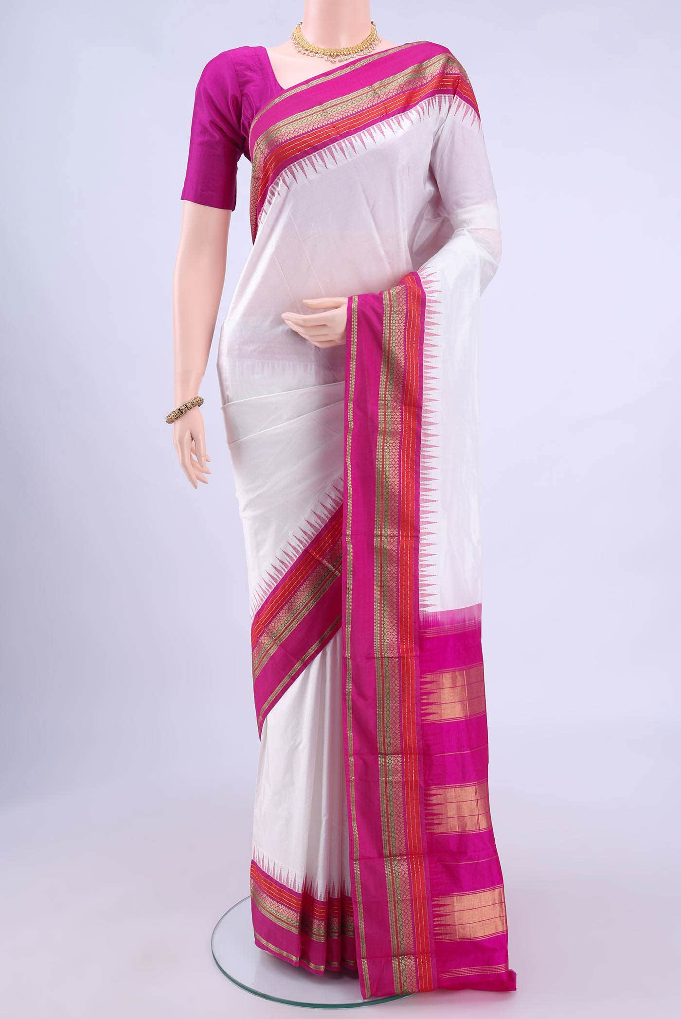 White Bangalore Silk - kadyal Saree