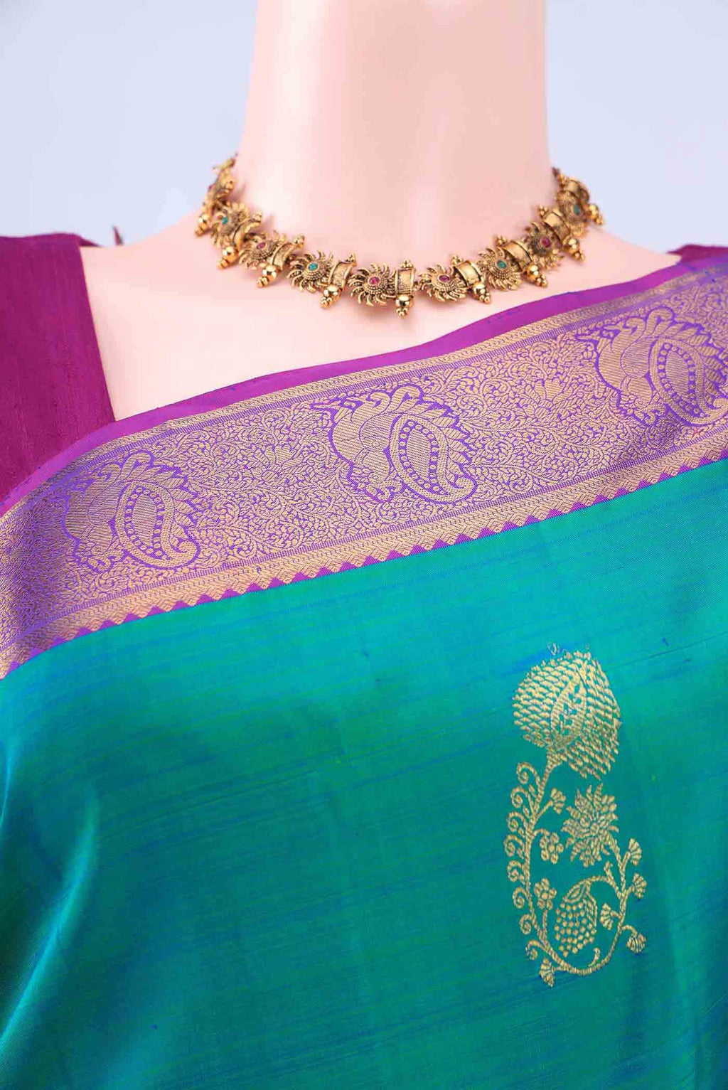 Peacock Blue Kanchipuram Silk Saree