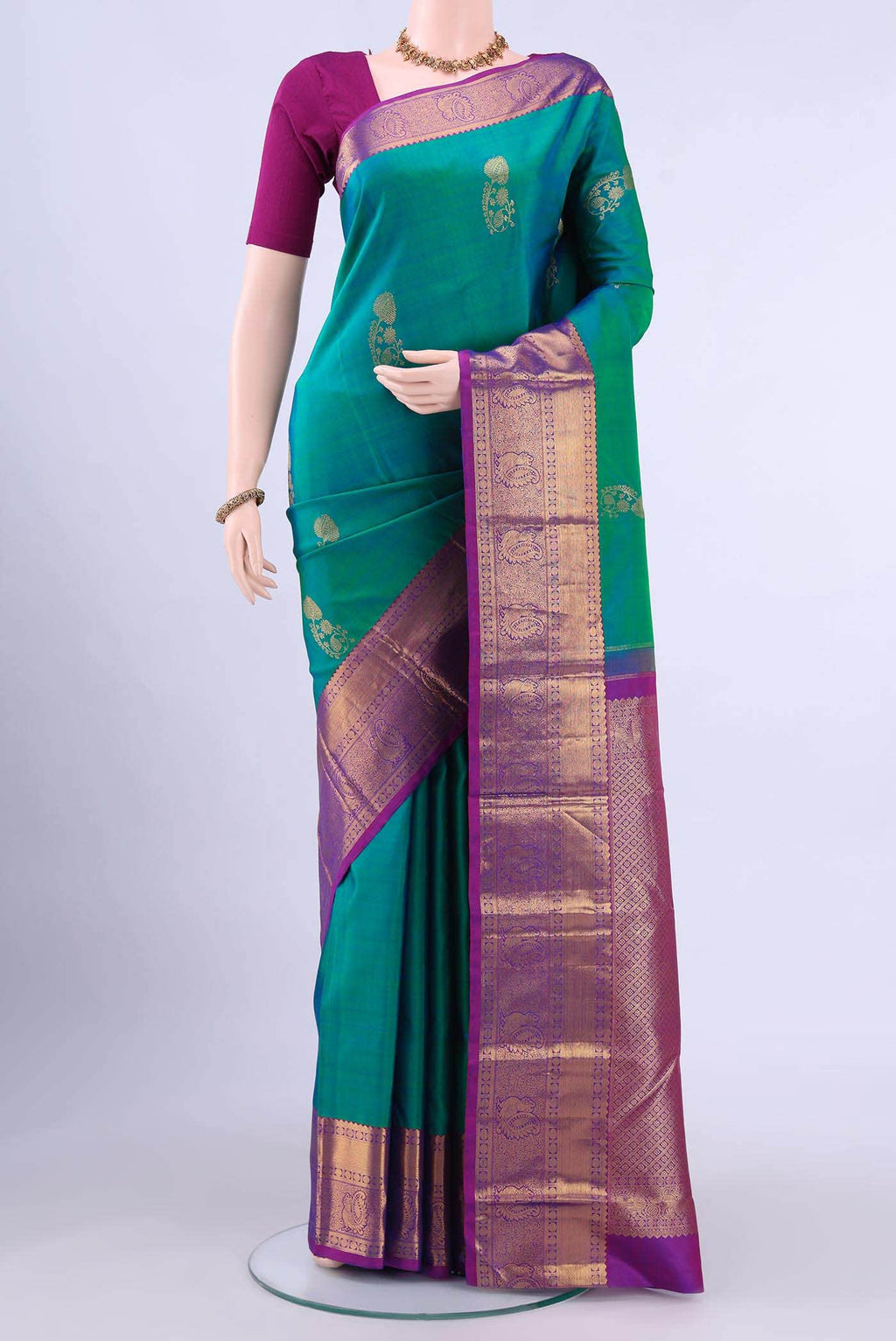 Peacock Blue Kanchipuram Silk Saree