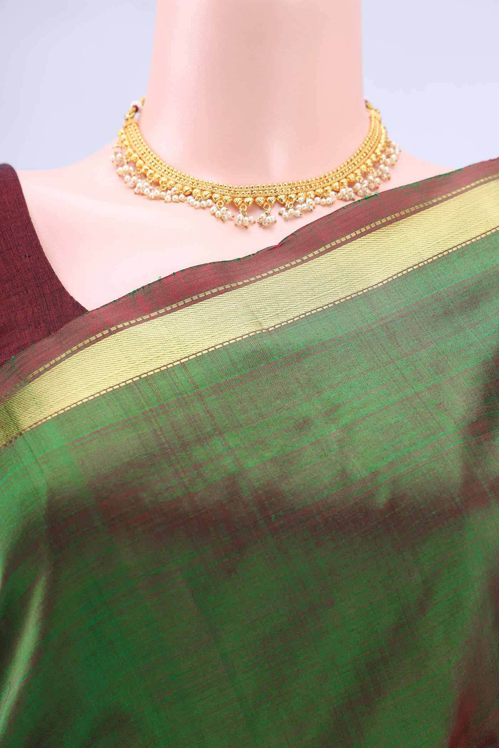 Bottle Green Dual Tone Kanchipuram Silk Saree