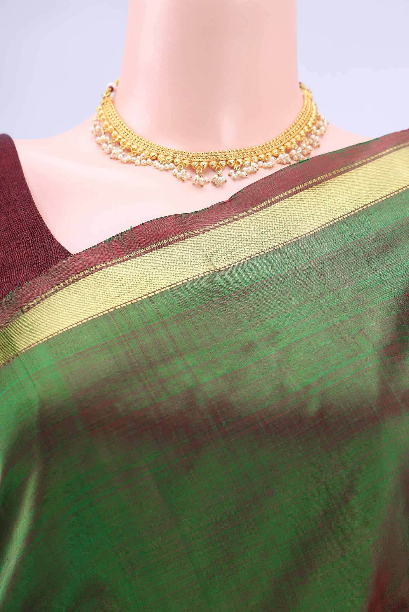 Bottle Green Dual Tone Kanchipuram Silk Saree