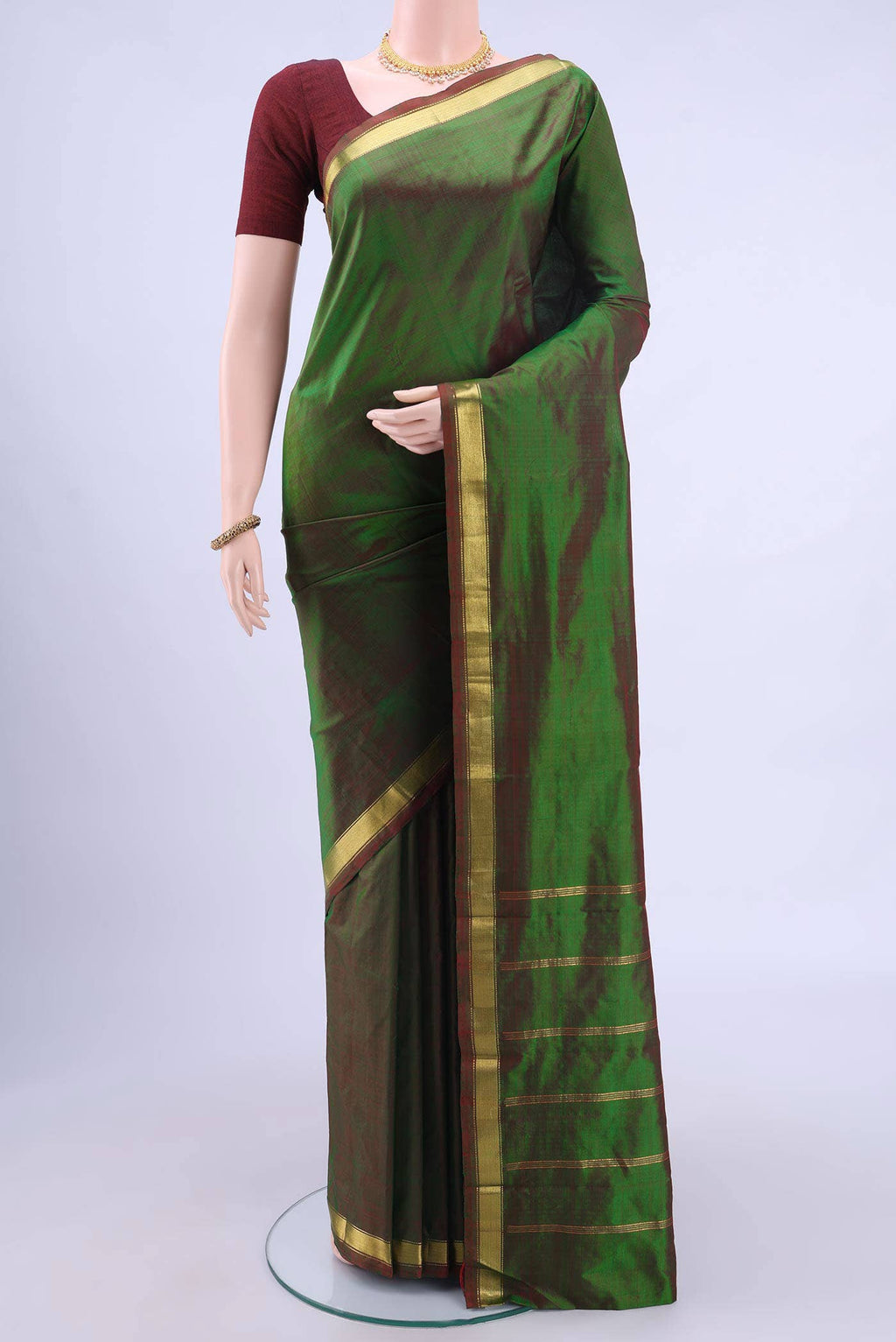 Bottle Green Dual Tone Kanchipuram Silk Saree