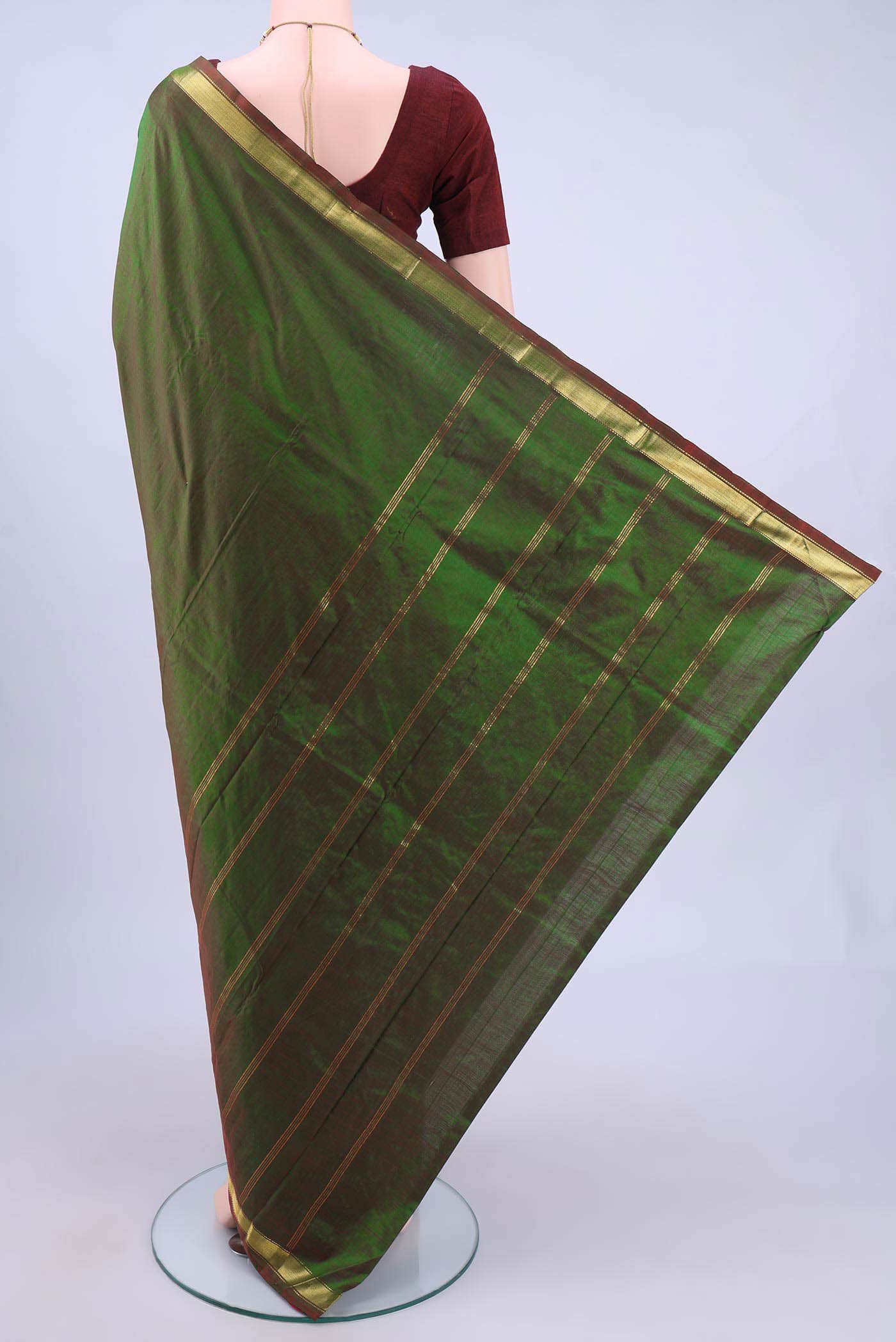 Bottle Green Dual Tone Kanchipuram Silk Saree