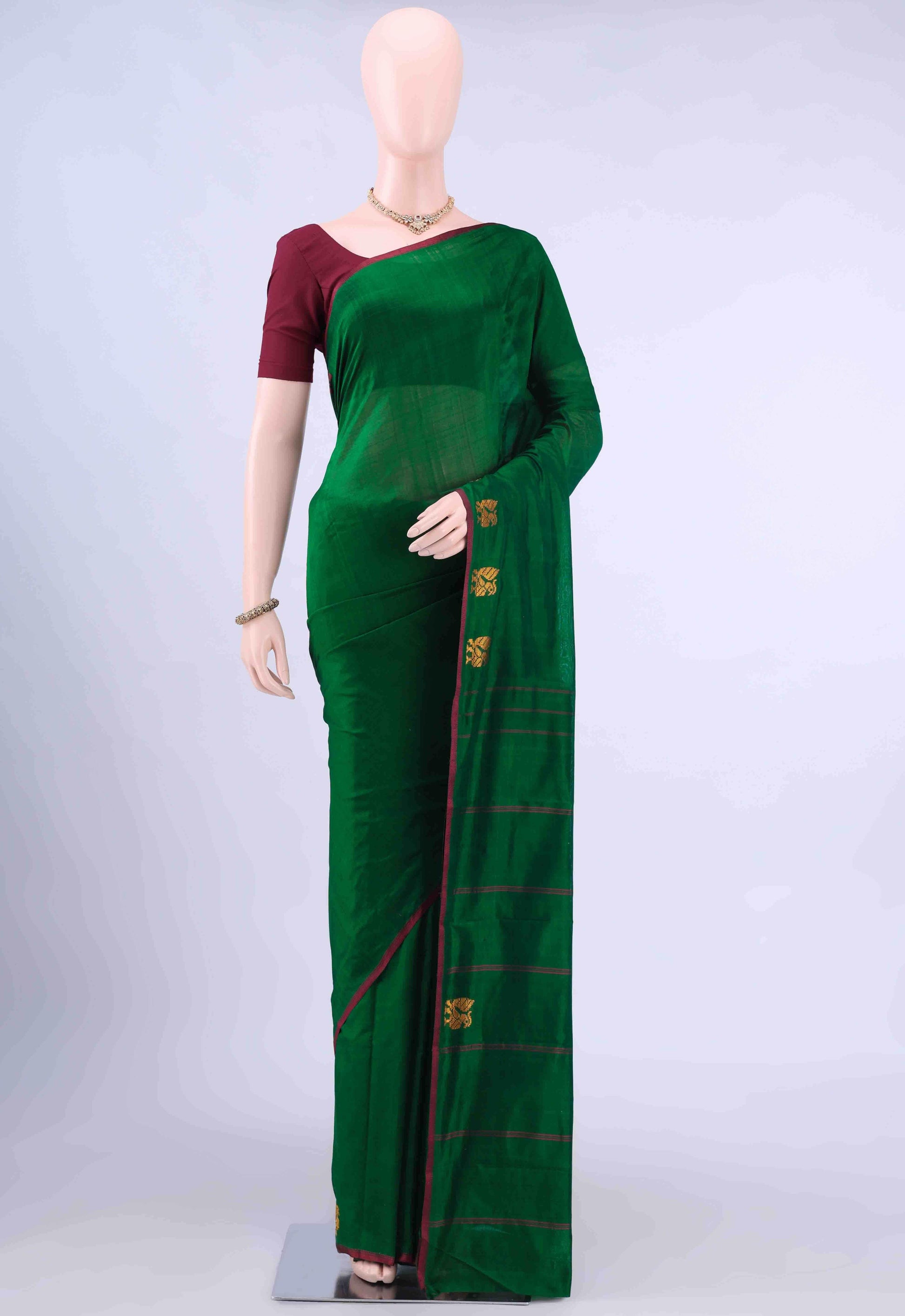 Bottle Green Kanchipuram Silk Saree