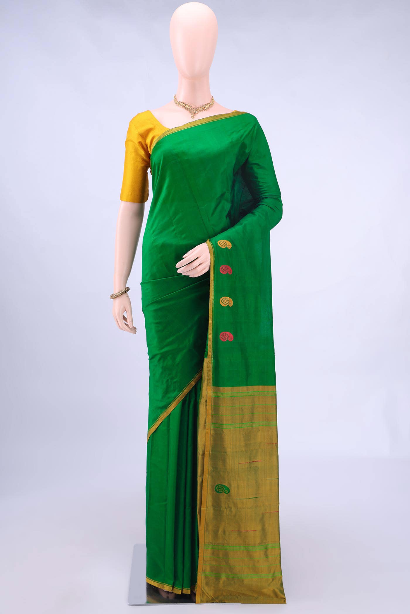 Pure Silk Pure Zari Green Kanchipuram Saree