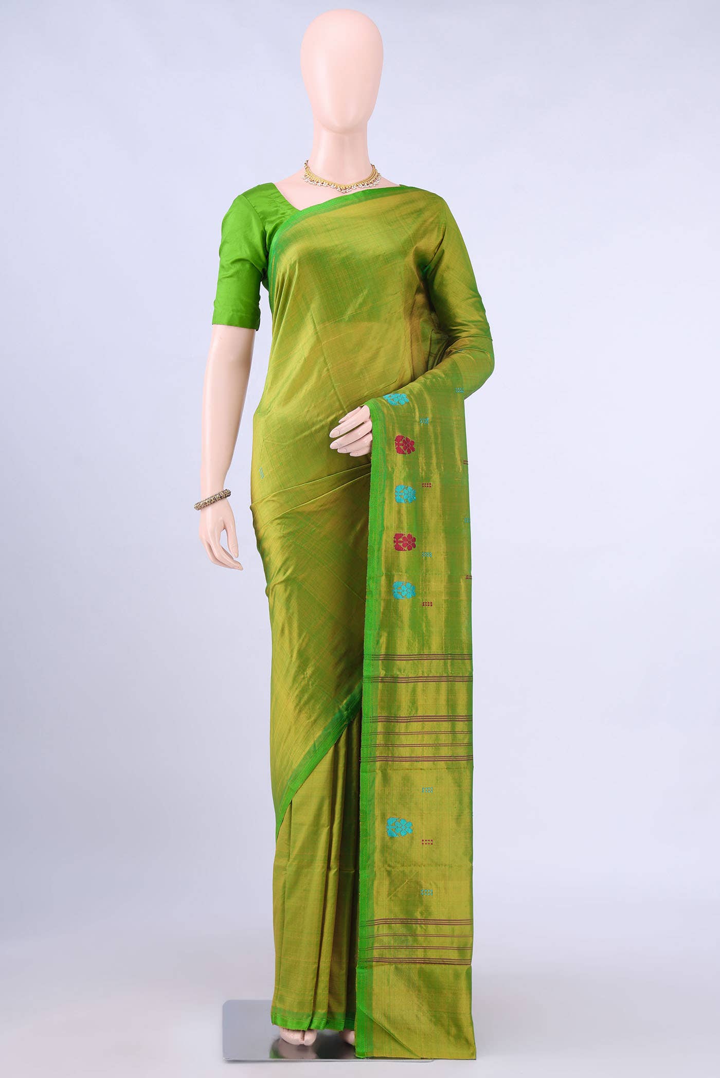Light Green Dual Tone Kanchipuram Silk Saree