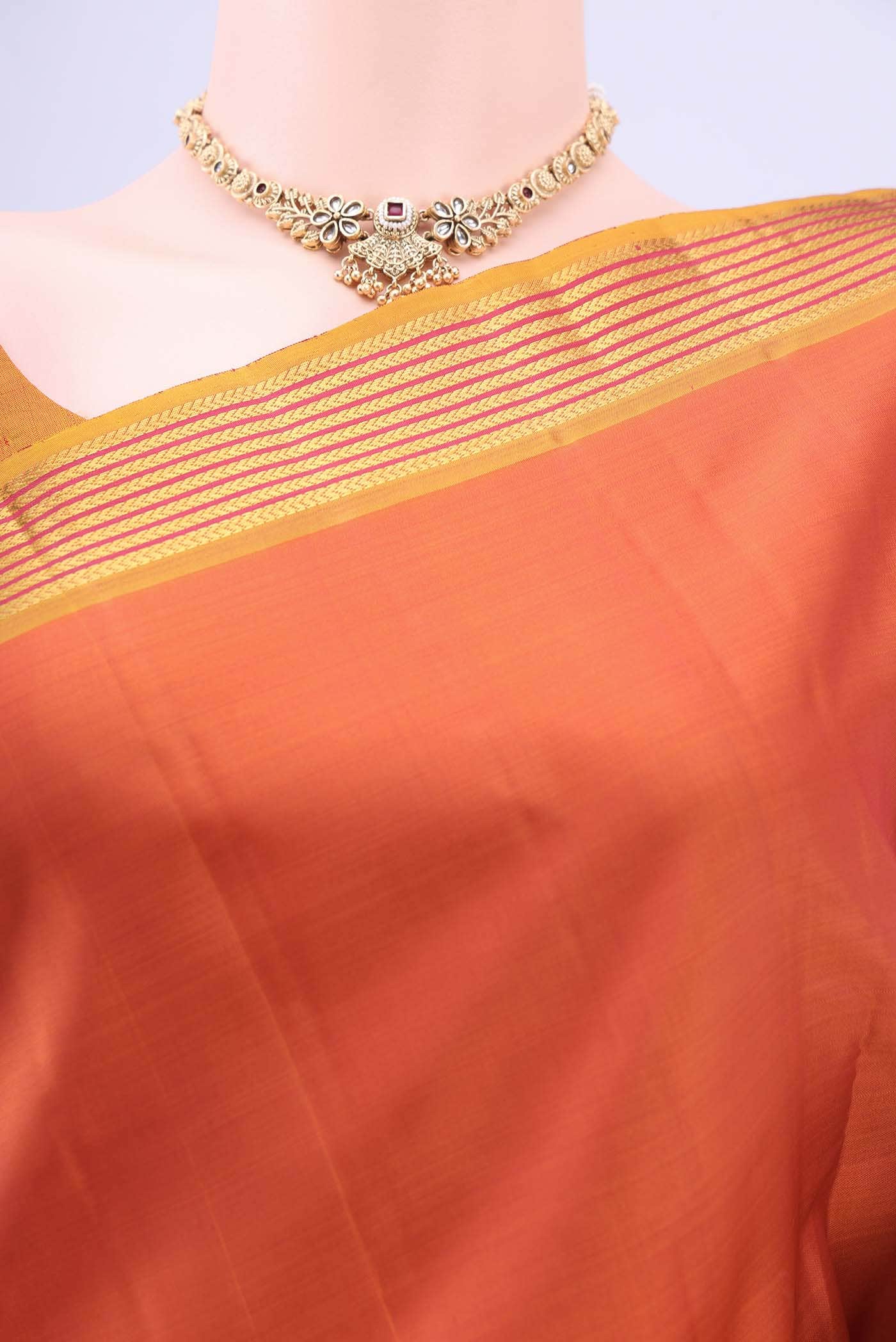 Brick Orange Kanchipuram Silk Saree