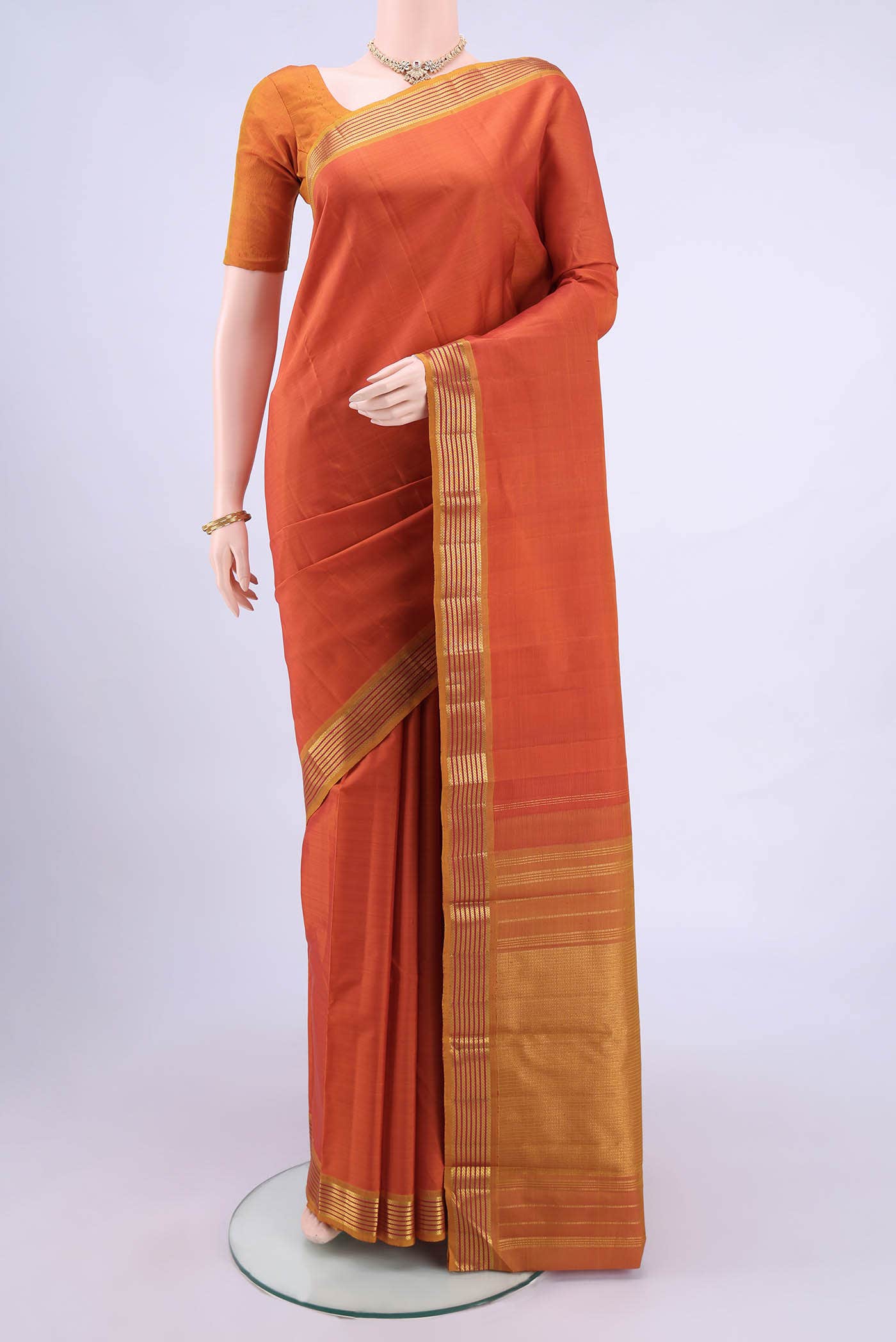 Brick Orange Kanchipuram Silk Saree