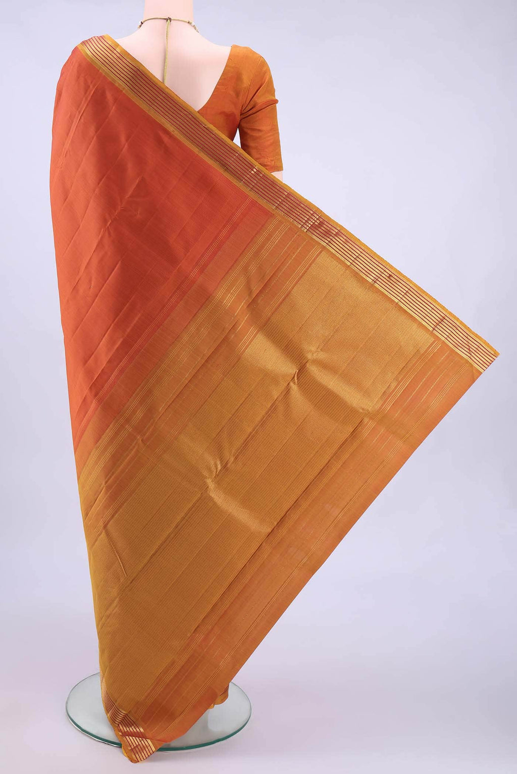 Brick Orange Kanchipuram Silk Saree