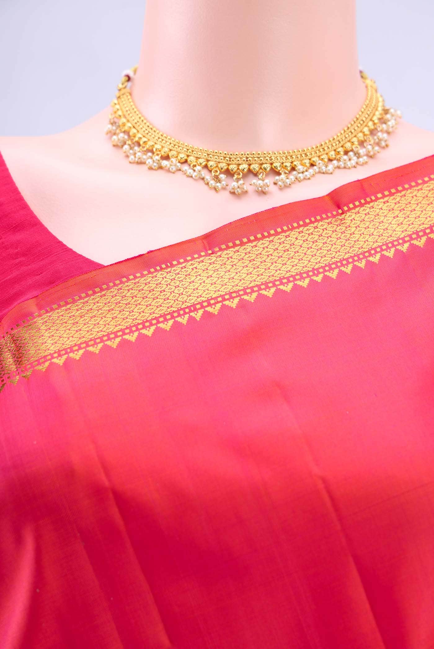 Pure Silk Pure Zari Brick Orange Dual Tone Kanchipuram Saree