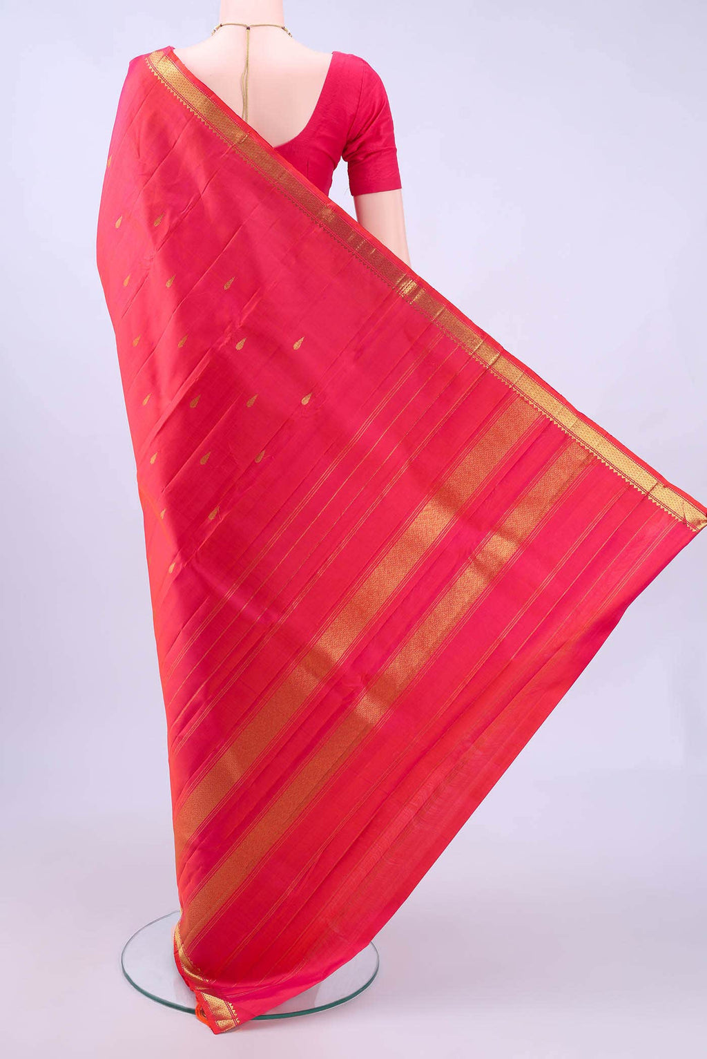 Pure Silk Pure Zari Brick Orange Dual Tone Kanchipuram Saree