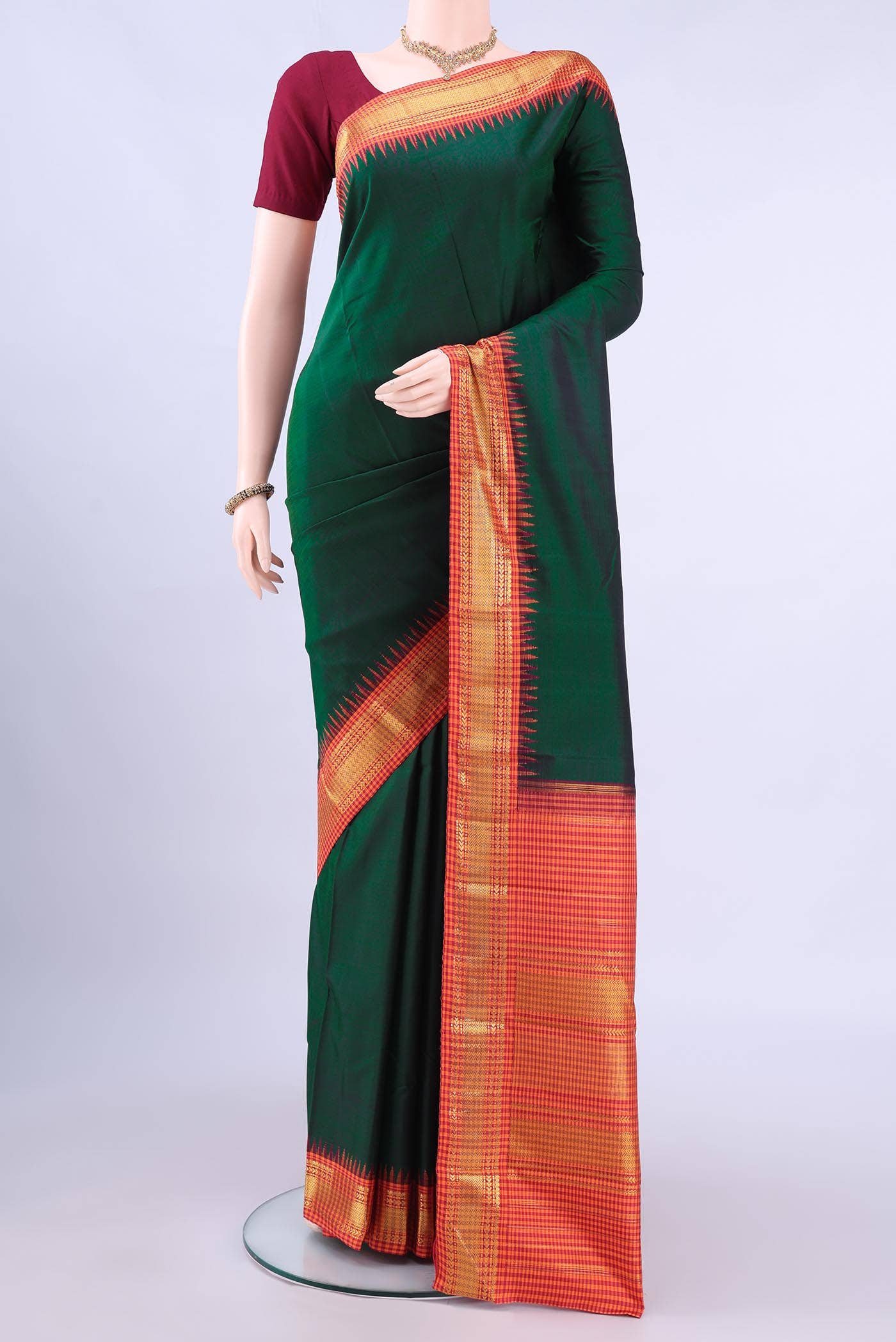 Bottle Green Kanchipuram Silk Saree