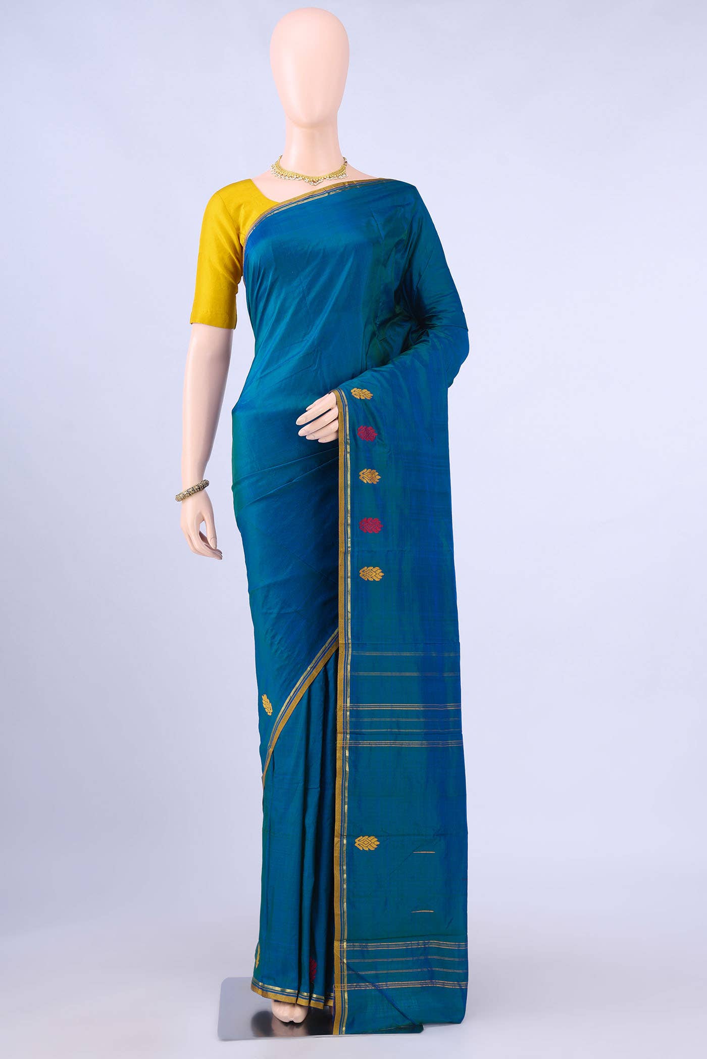 Peacock Blue Dual Tone Kanchipuram Silk Saree