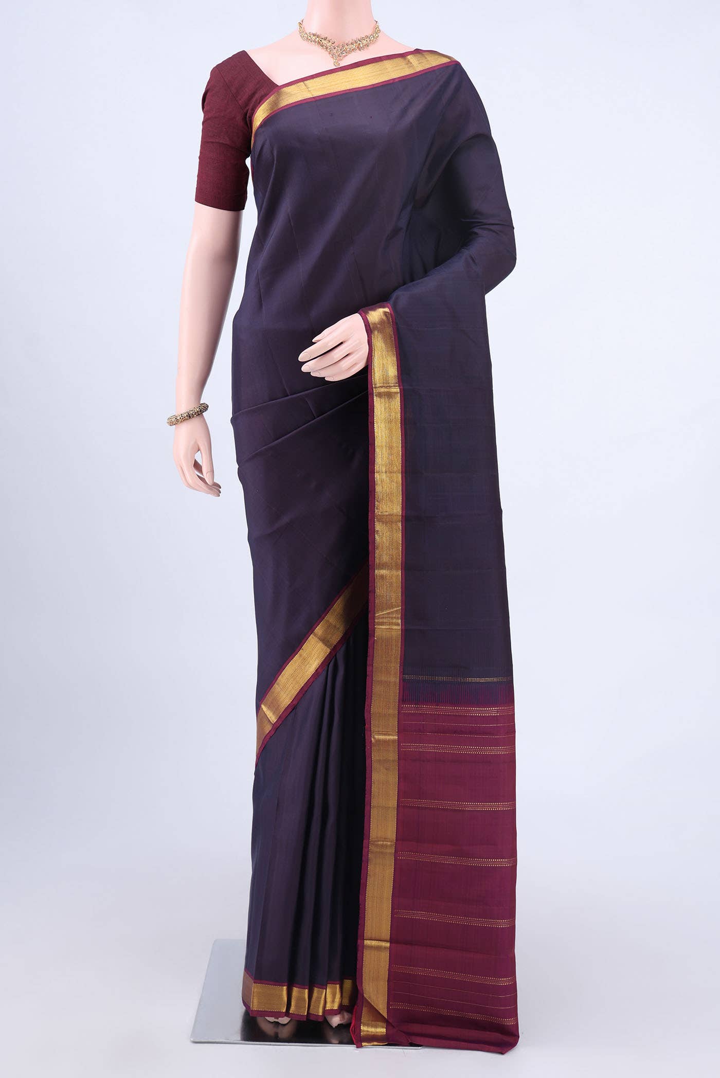 Burgundy Dual Tone Kanchipuram Silk Saree