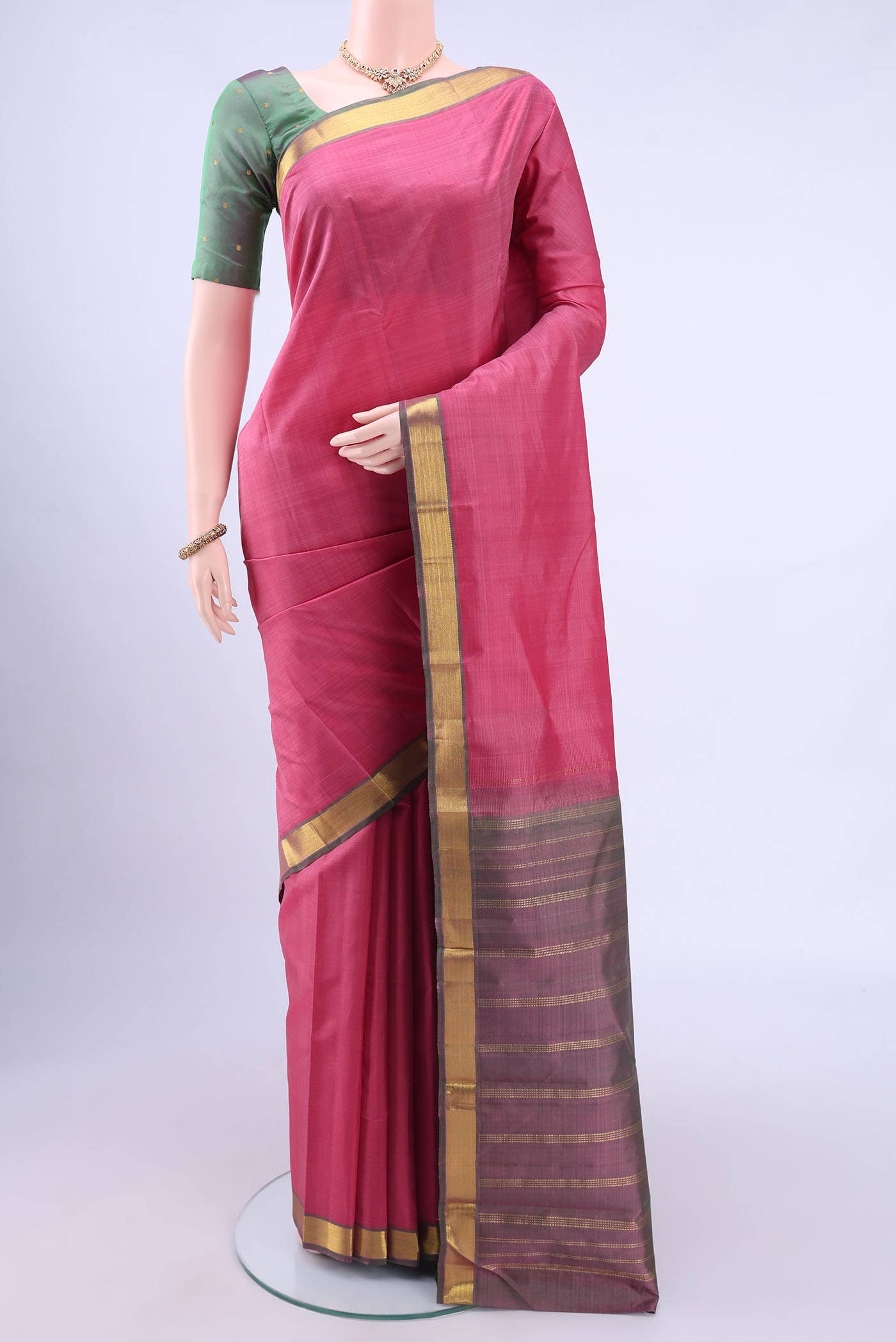 Rose pink Dual Tone Kanchipuram Silk Saree